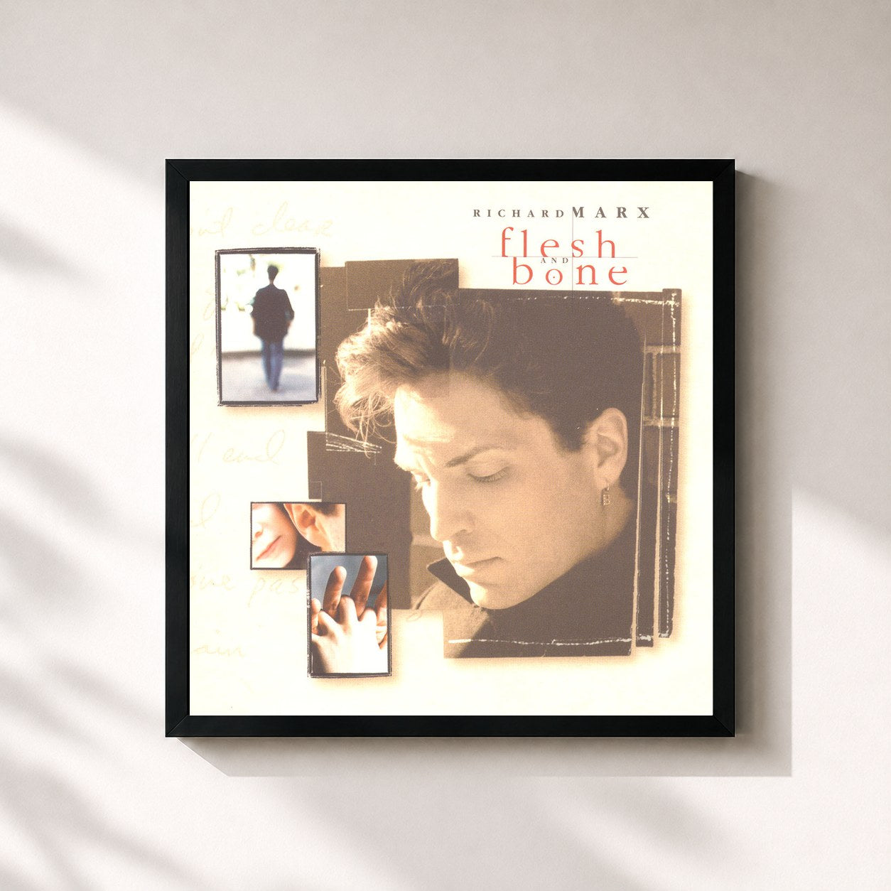 #noir Tableau carré de l'album Flesh And Bone de Richard Marx, cadre noir 32x32 cm
