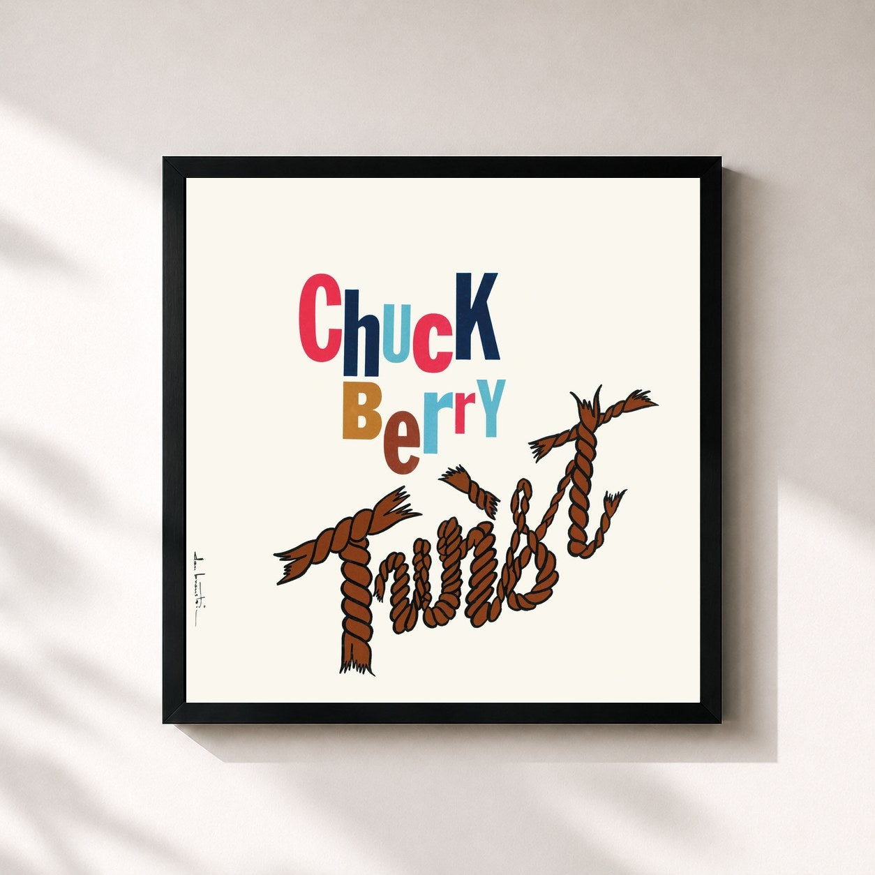 #noir Tableau carré de l'album Chuck Berry Twist de Chuck Berry, cadre noir 32x32 cm