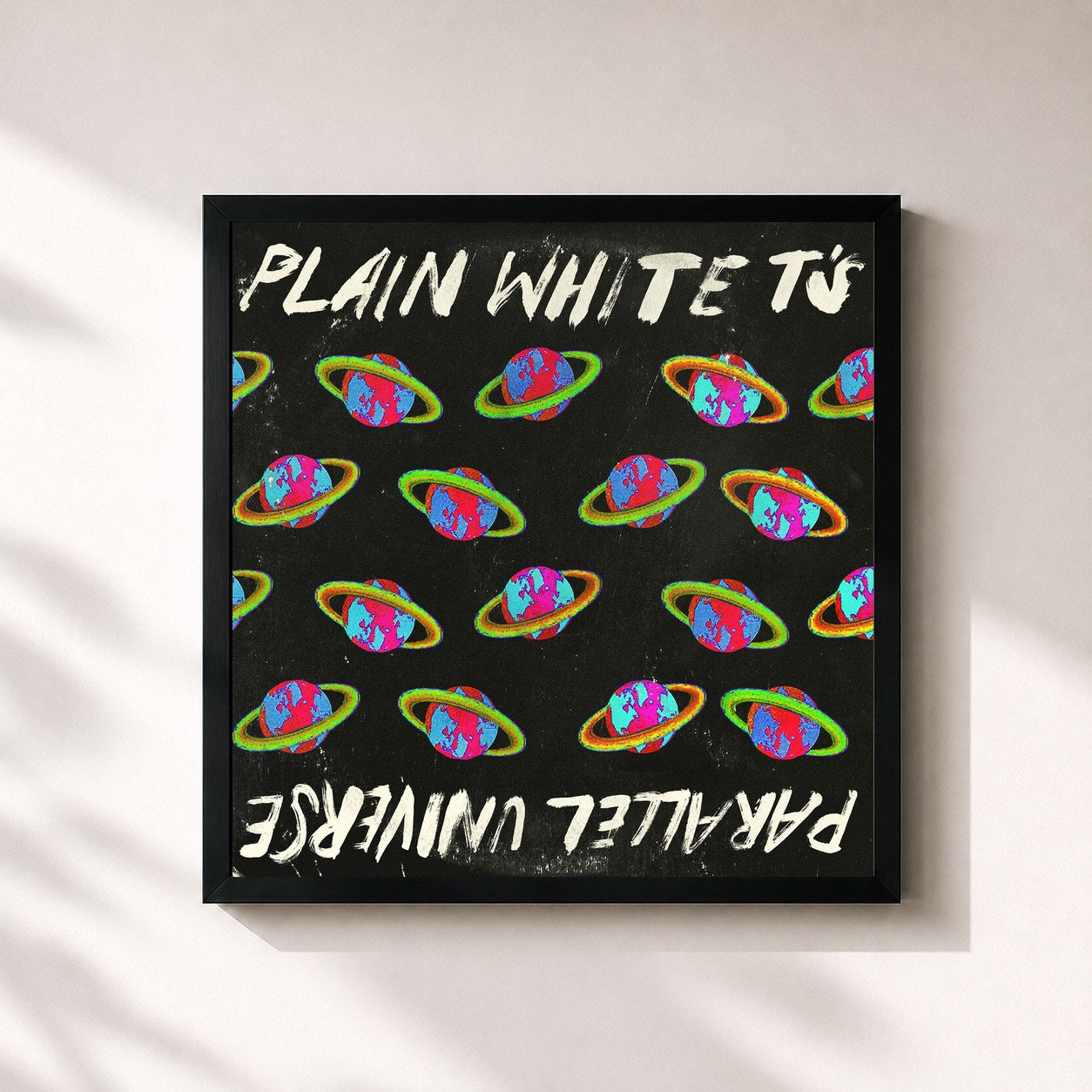 #noir Tableau carré de l'album Parallel Universe de Plain White T's, cadre noir 32x32 cm