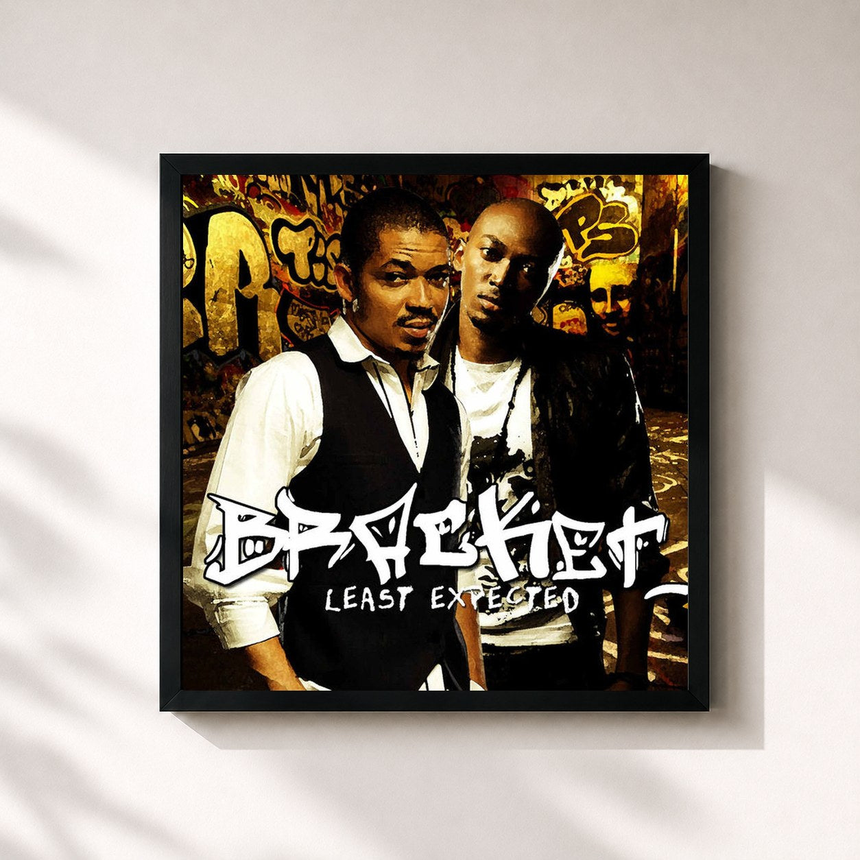 #noir Tableau carré de l'album Least Expected de Bracket, cadre noir 32x32 cm
