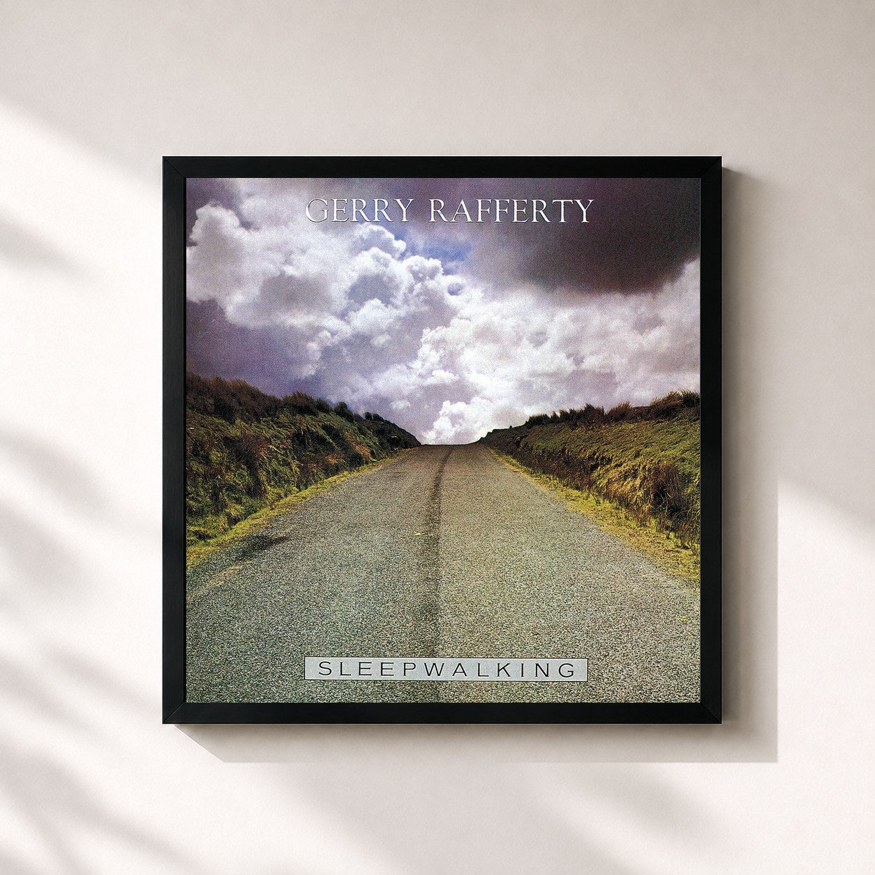 #noir Tableau carré de l'album Sleepwalking de Gerry Rafferty, cadre noir 32x32 cm