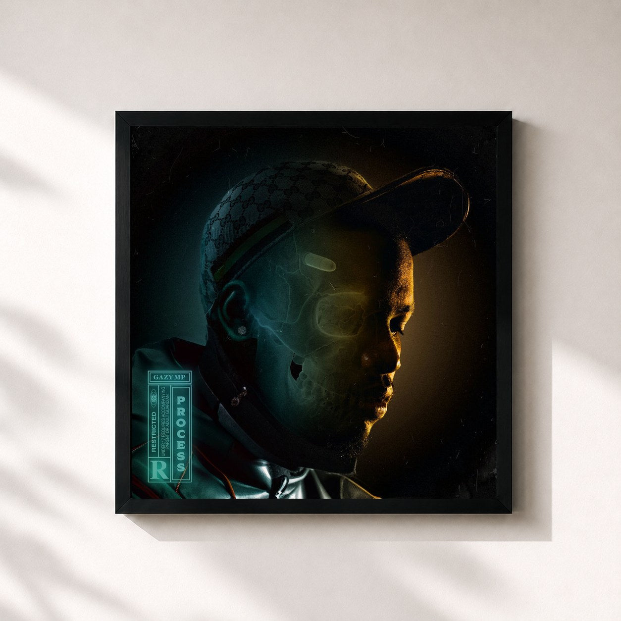 #noir Tableau carré de l'album PROCESS de GAZY MP, cadre noir 32x32 cm