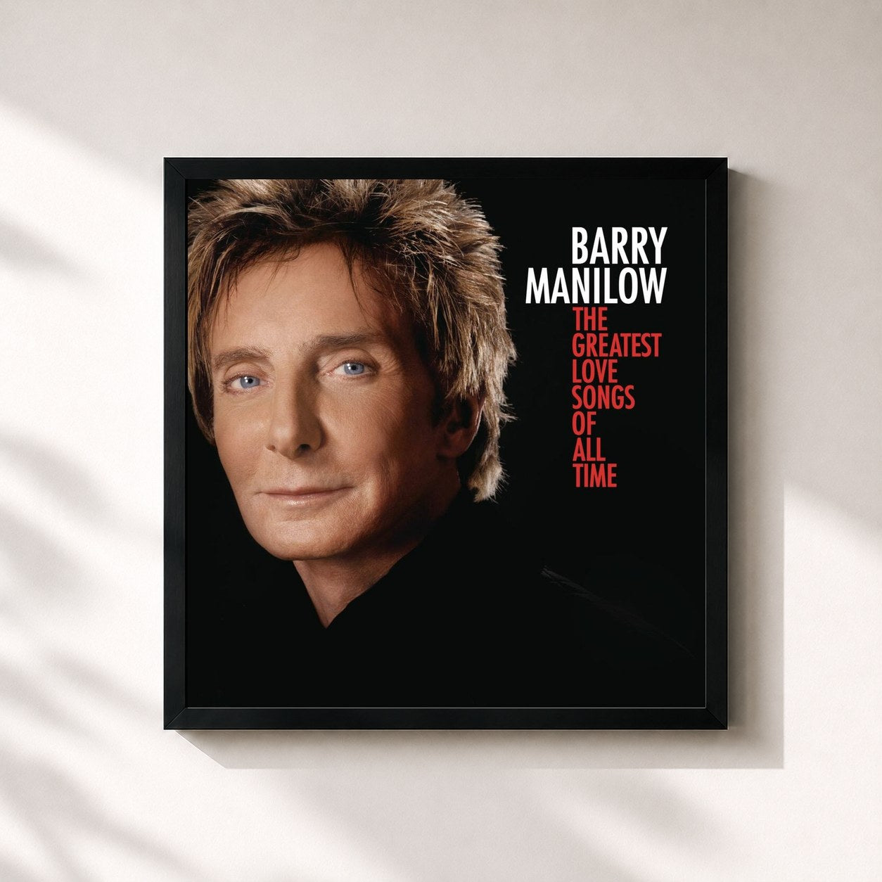 #noir Tableau carré de l'album The Greatest Love Songs Of All Time de Barry Manilow, cadre noir 32x32 cm