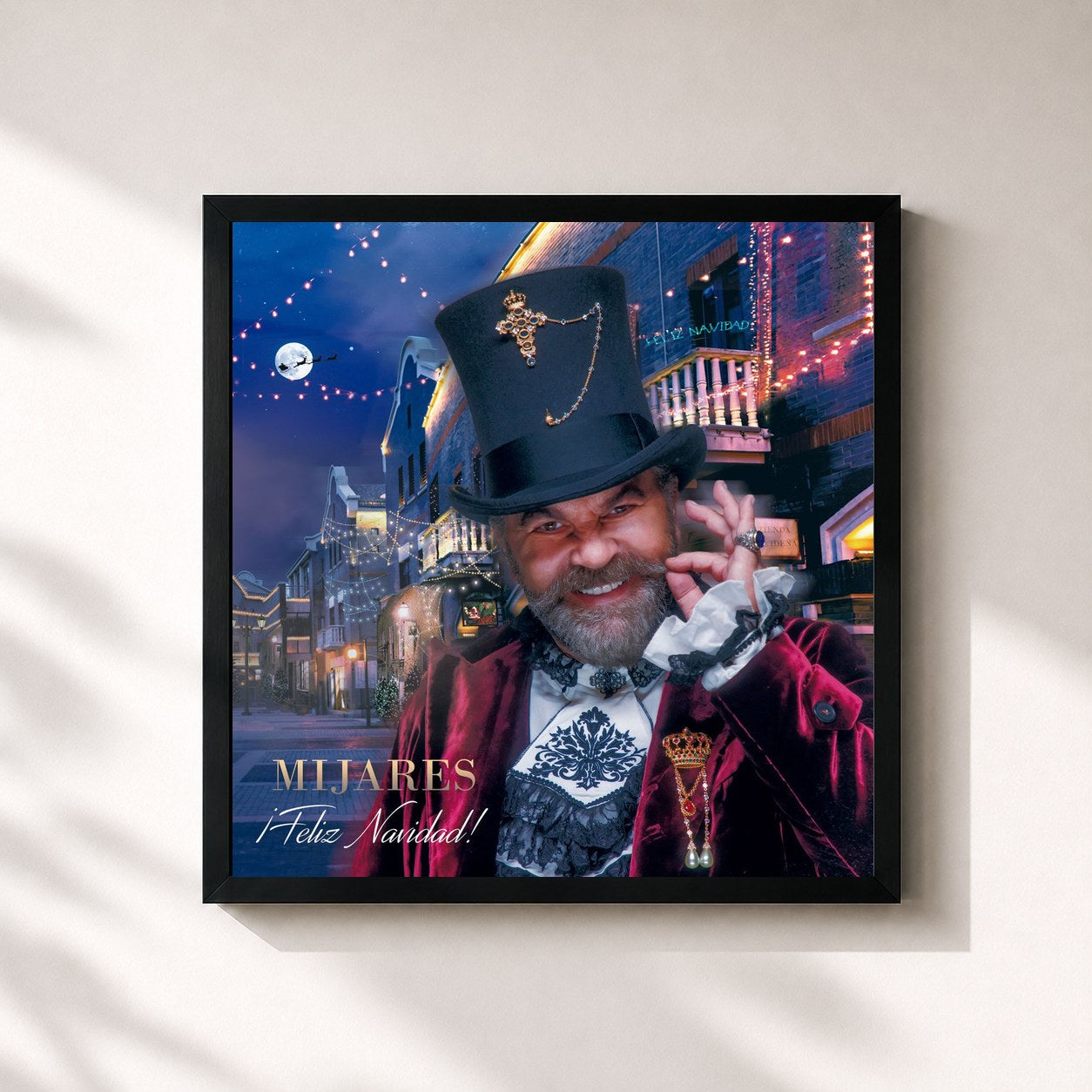 #noir Tableau carré de l'album ¡Feliz Navidad! de Mijares, cadre noir 32x32 cm