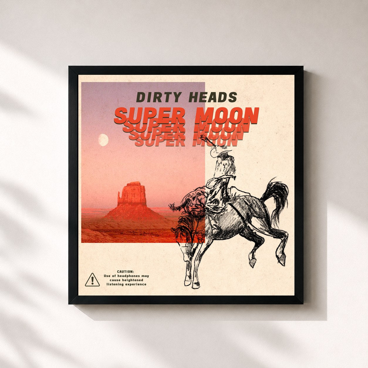 #noir Tableau carré de l'album Super Moon de Dirty Heads, cadre noir 32x32 cm