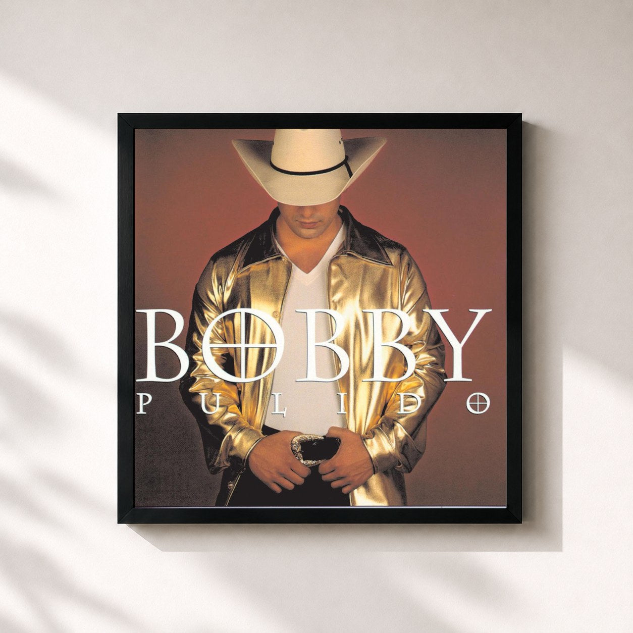 #noir Tableau carré de l'album Llegaste A Mi Vida de Bobby Pulido, cadre noir 32x32 cm