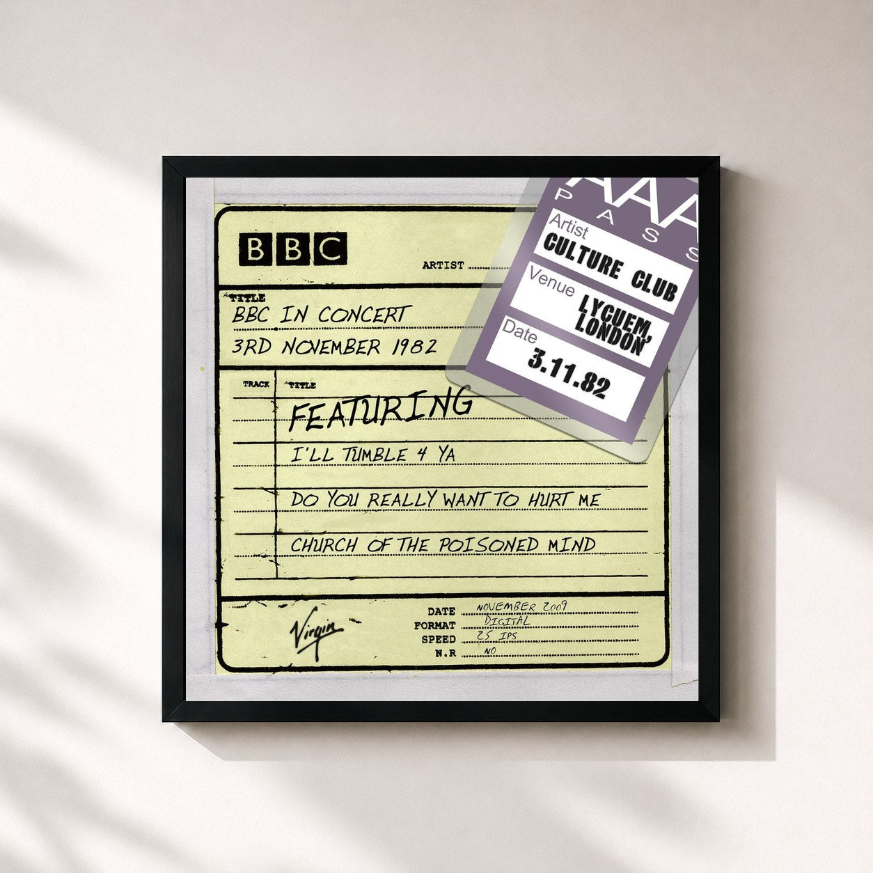 #noir Tableau carré de l'album BBC In Concert de Culture Club, cadre noir 32x32 cm