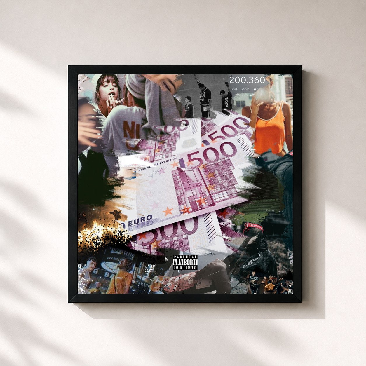 #noir Tableau carré de l'album Toujours pas rappeur. de Smeels, cadre noir 32x32 cm
