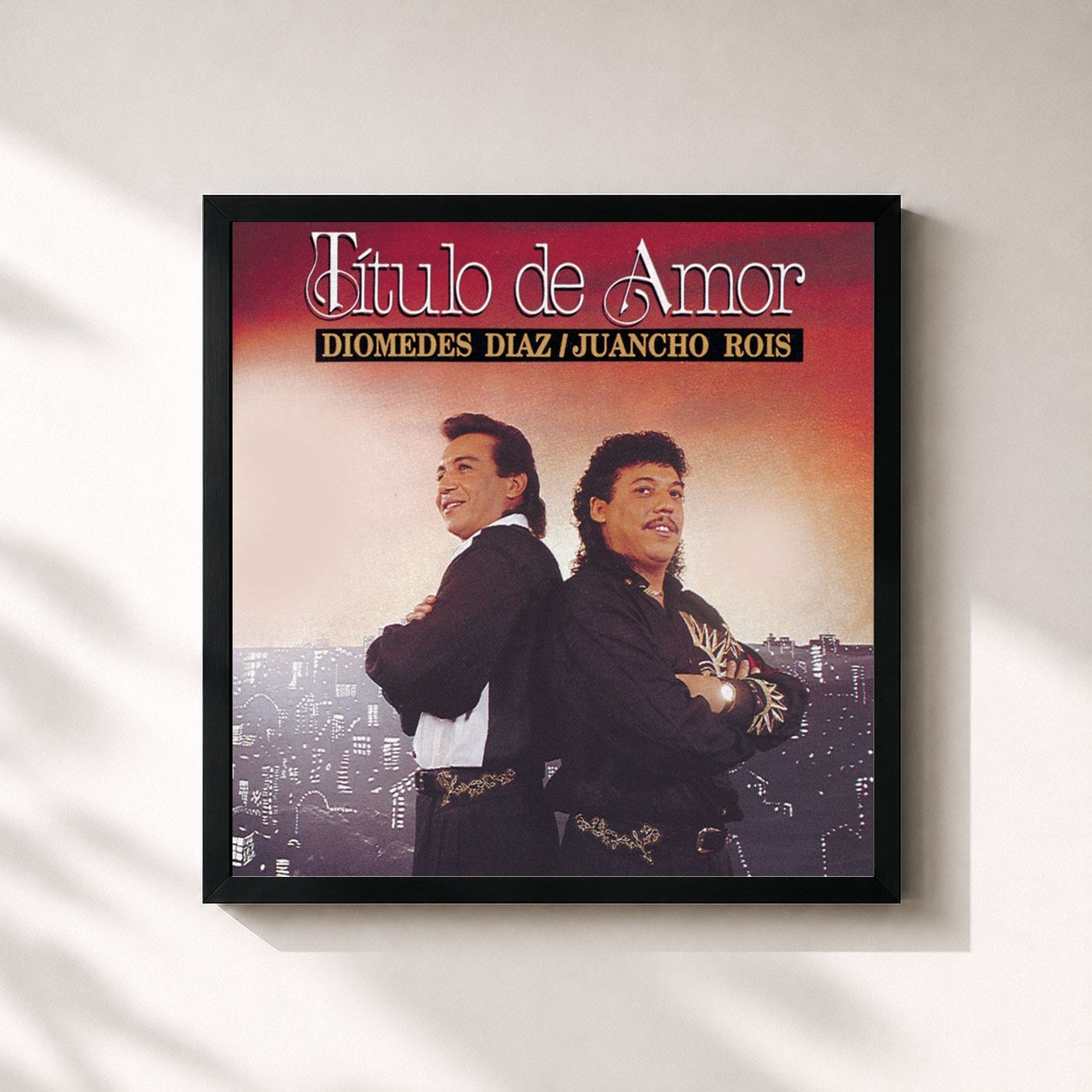 #noir Tableau carré de l'album Titulo De Amor de Diomedes Diaz, cadre noir 32x32 cm