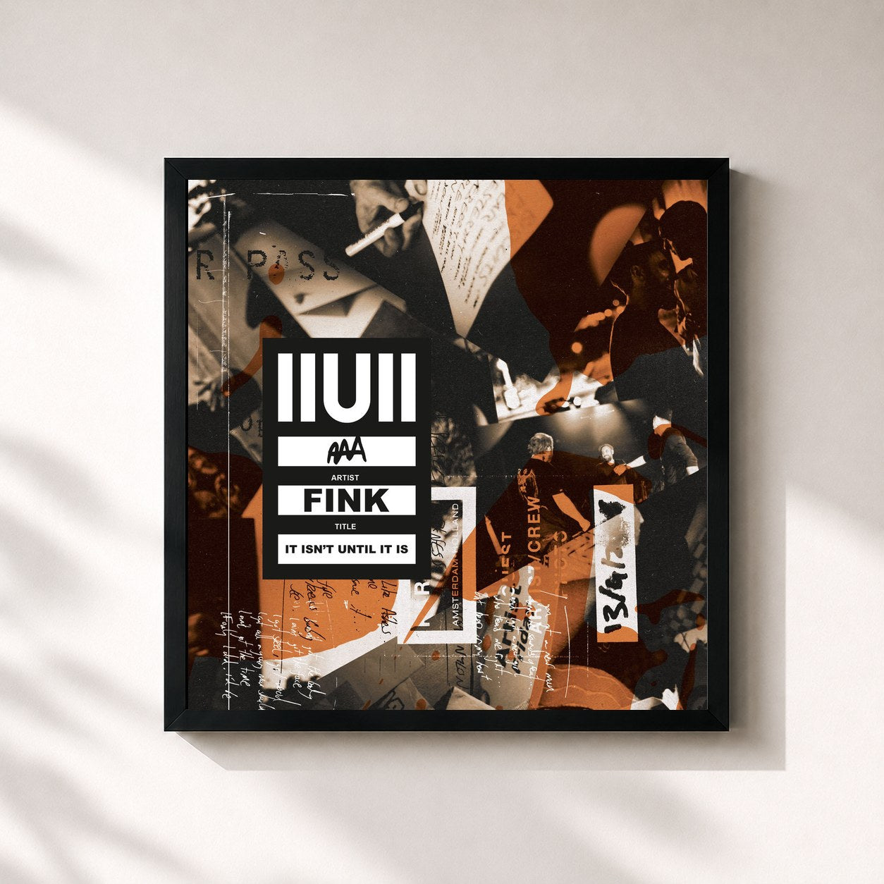 #noir Tableau carré de l'album IIUII de Fink, cadre noir 32x32 cm