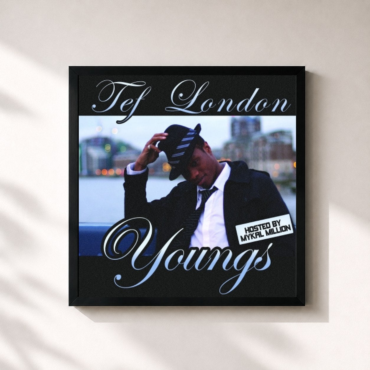 #noir Tableau carré de l'album TEF LONDON de Youngs Teflon, cadre noir 32x32 cm