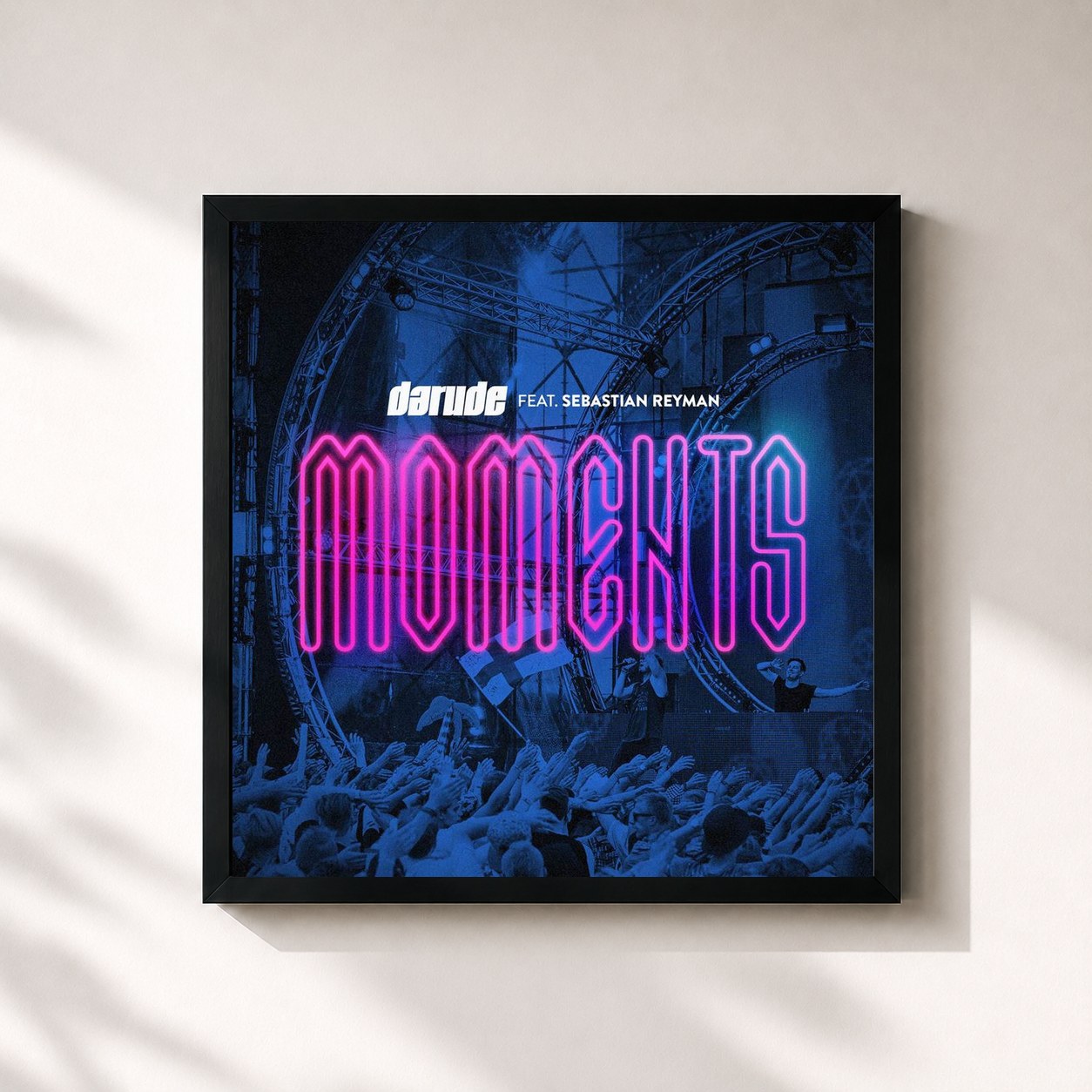 #noir Tableau carré de l'album Moments (feat. Sebastian Reyman) de Darude, cadre noir 32x32 cm