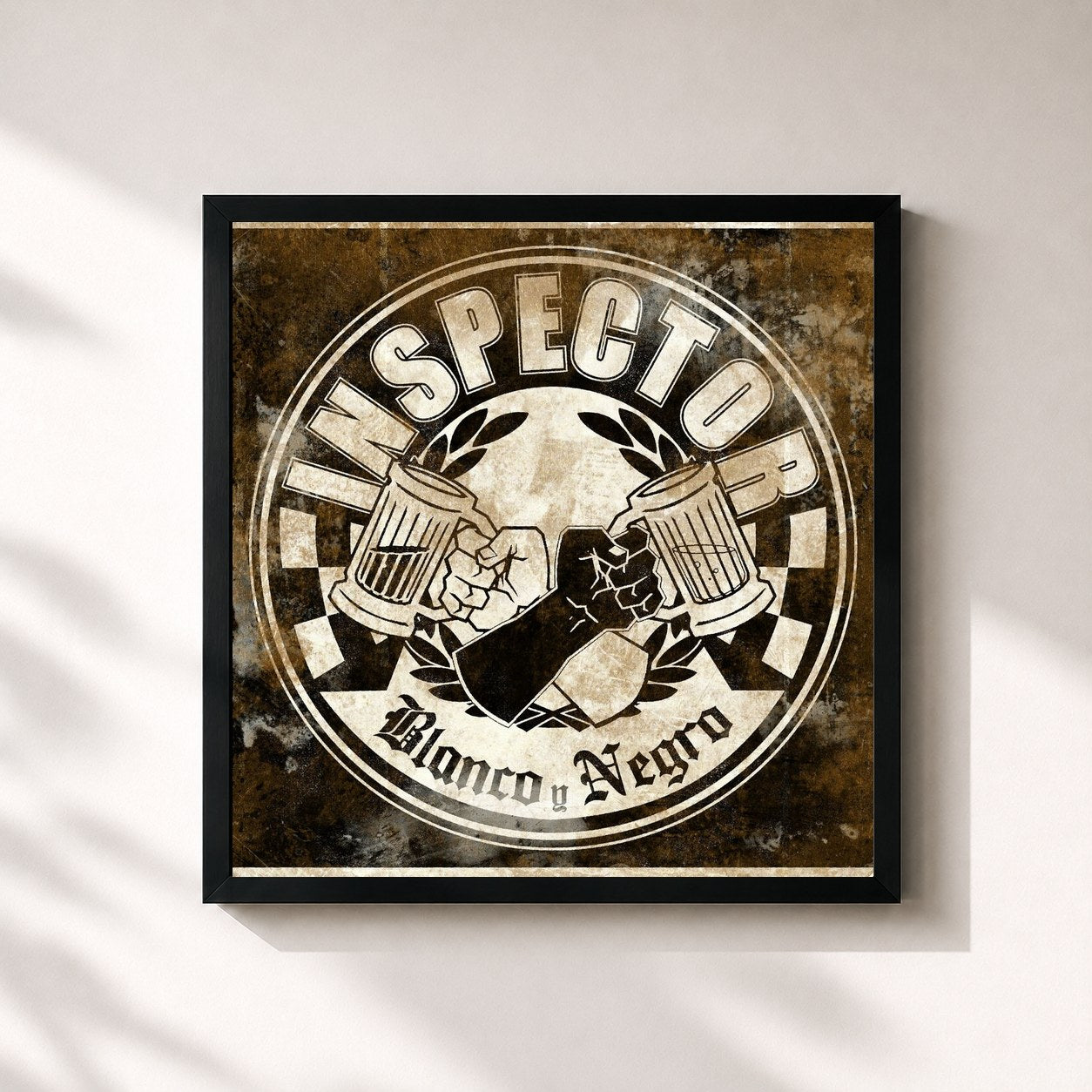 #noir Tableau carré de l'album Blanco y Negro de Inspector, cadre noir 32x32 cm