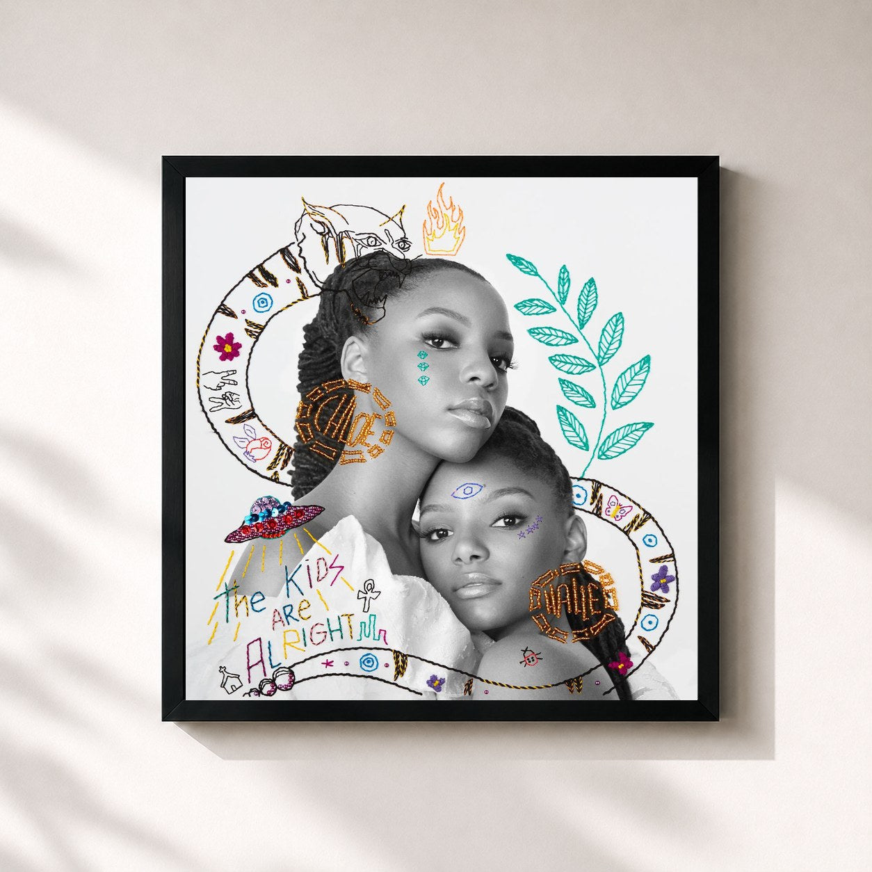 #noir Tableau carré de l'album The Kids Are Alright de Chloe x Halle, cadre noir 32x32 cm