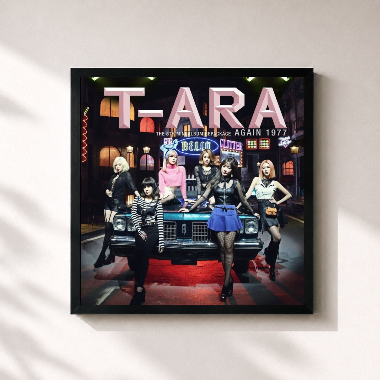 #noir Tableau carré de l'album Again 1977 de T-ara, cadre noir 32x32 cm