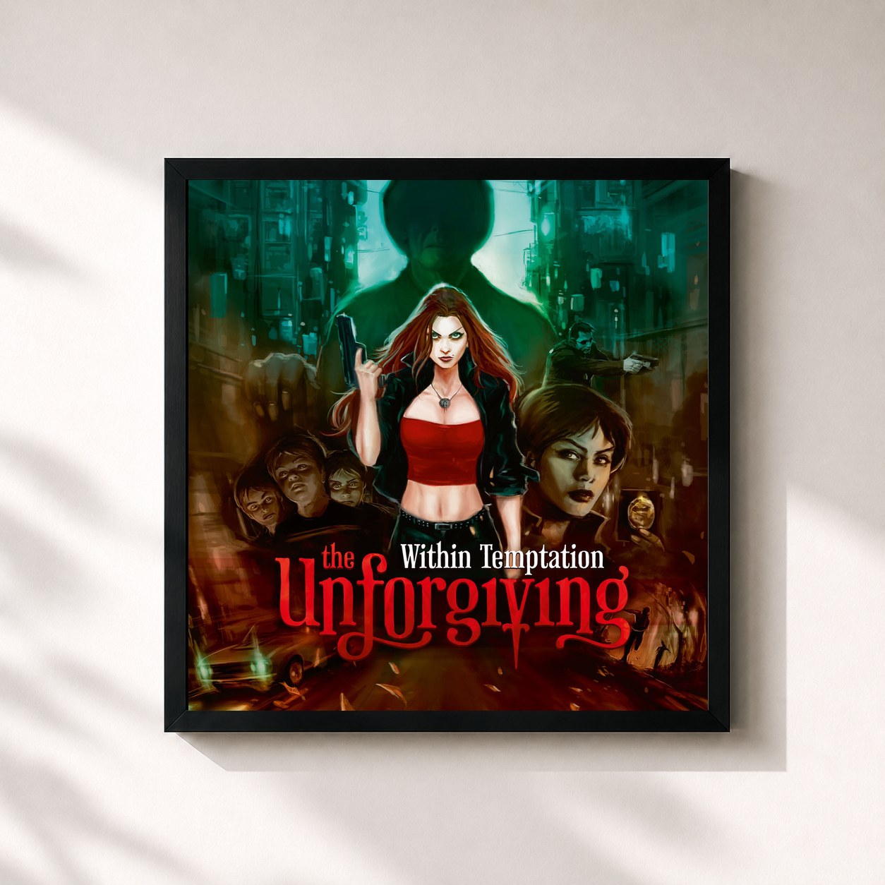 #noir Tableau carré de l'album The Unforgiving de Within Temptation, cadre noir 32x32 cm