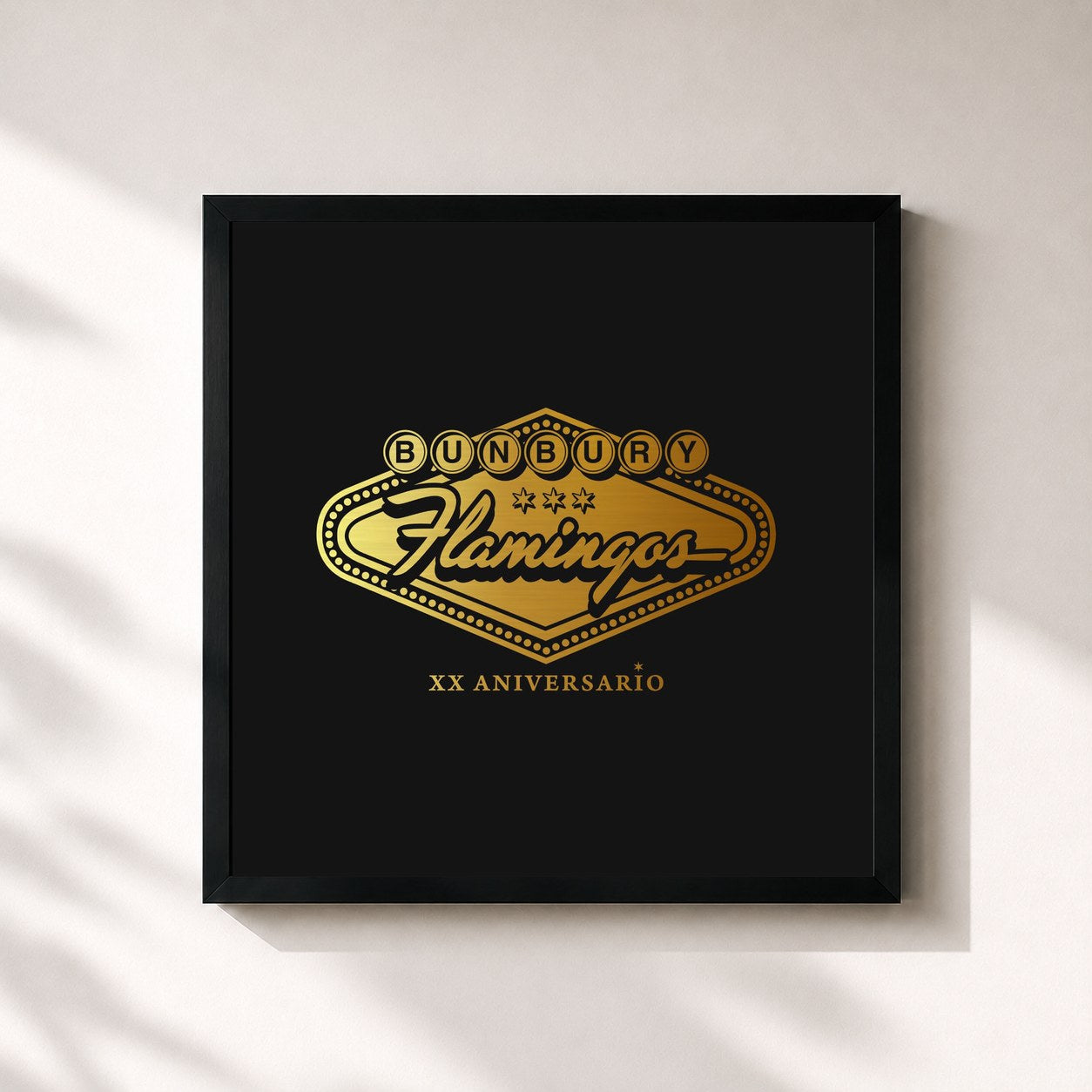 #noir Tableau carré de l'album Flamingos XX Aniversario de Bunbury, cadre noir 32x32 cm