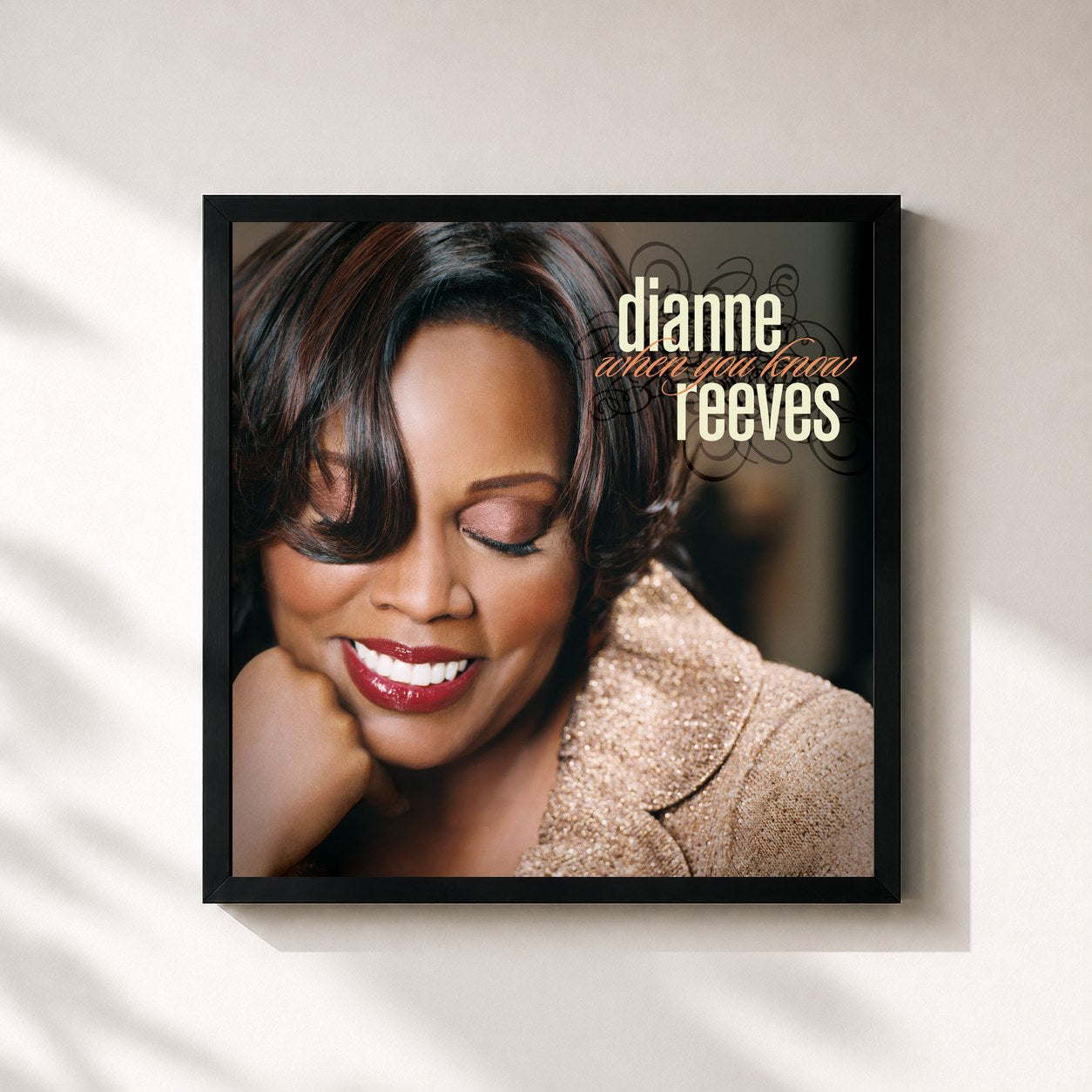 #noir Tableau carré de l'album When You Know de Dianne Reeves, cadre noir 32x32 cm