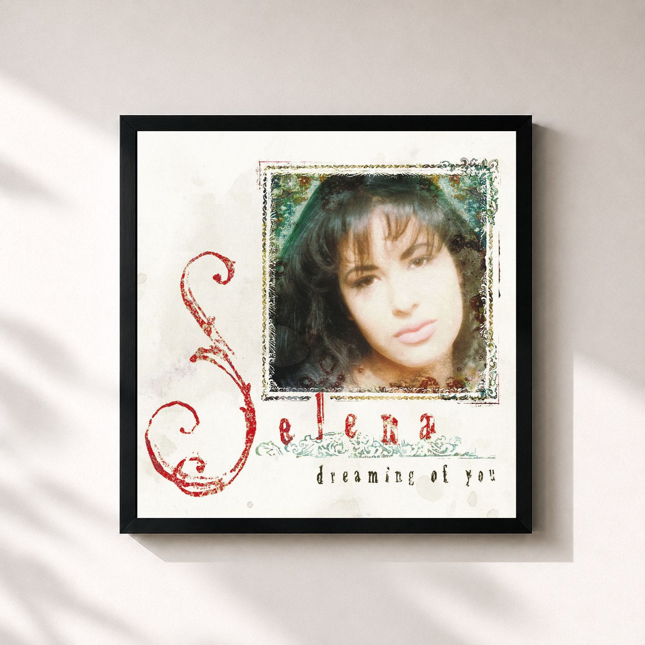 #noir Tableau carré de l'album Dreaming Of You de Selena, cadre noir 32x32 cm