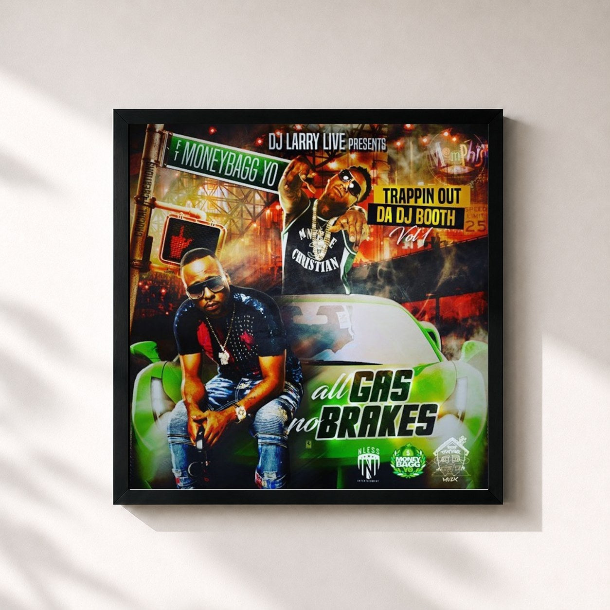 #noir Tableau carré de l'album All Gas No Brakes de Moneybagg Yo, cadre noir 32x32 cm