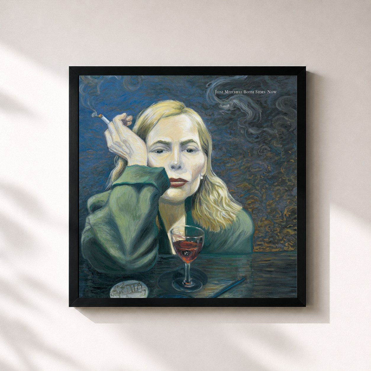 #noir Tableau carré de l'album Both Sides Now de Joni Mitchell, cadre noir 32x32 cm