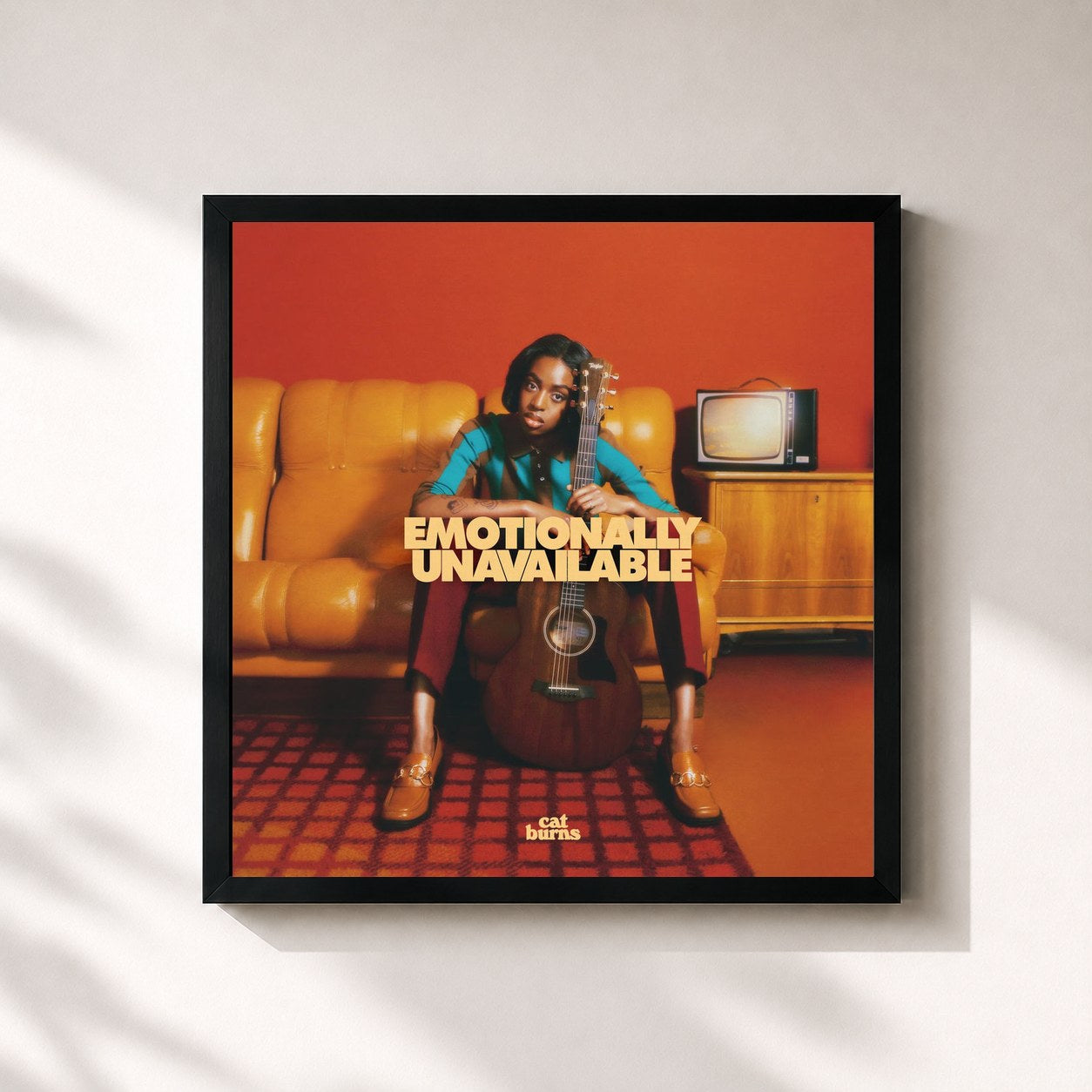 #noir Tableau carré de l'album emotionally unavailable de Cat Burns, cadre noir 32x32 cm
