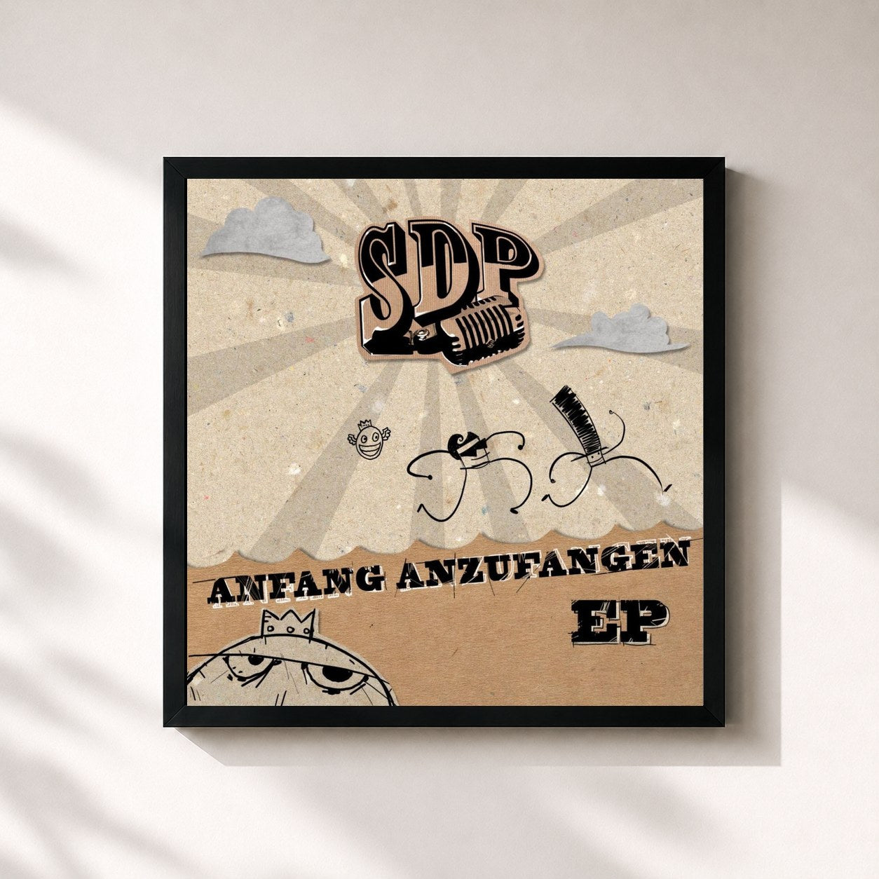 #noir Tableau carré de l'album Anfang Anzufangen EP de SDP, cadre noir 32x32 cm