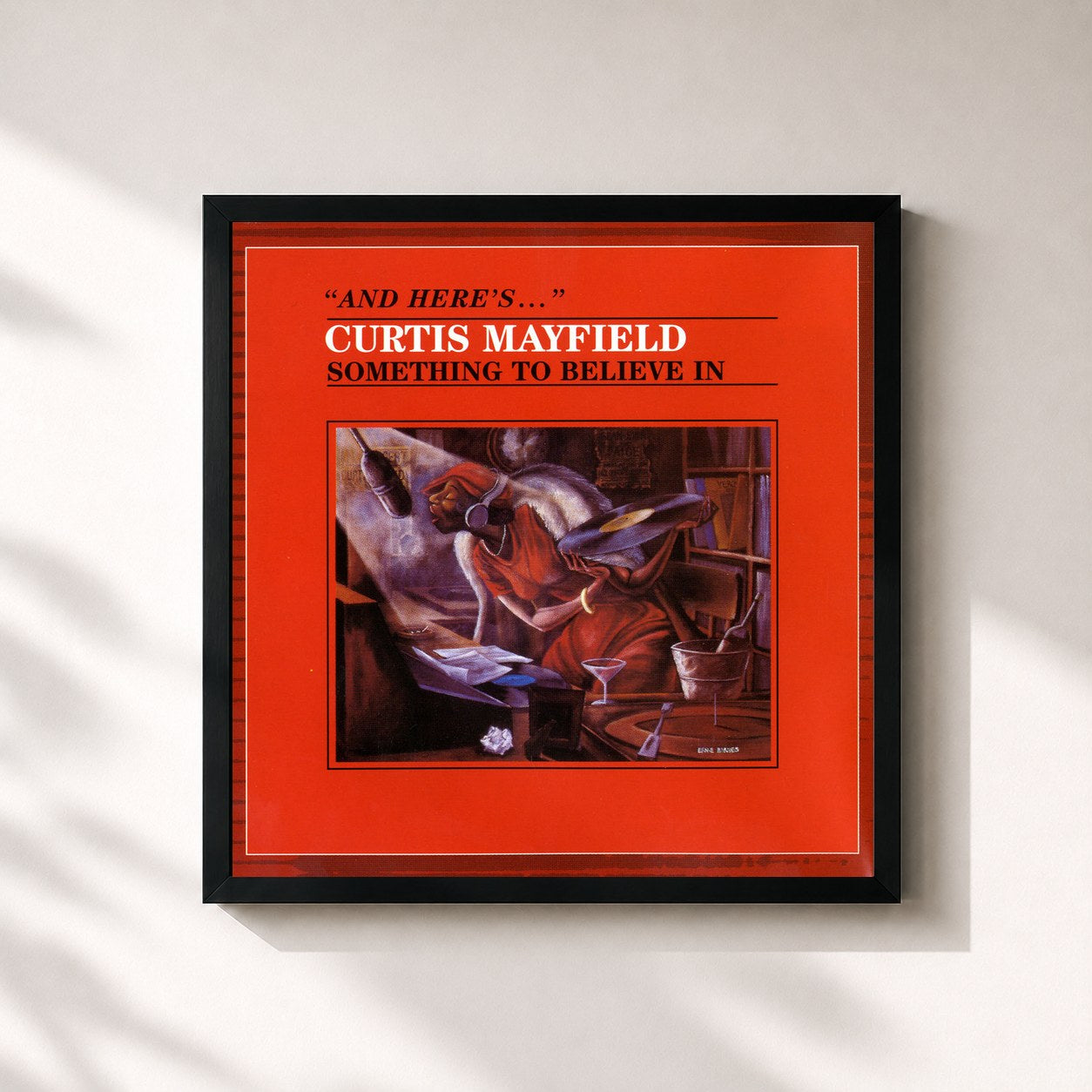#noir Tableau carré de l'album Something to Believe In de Curtis Mayfield, cadre noir 32x32 cm