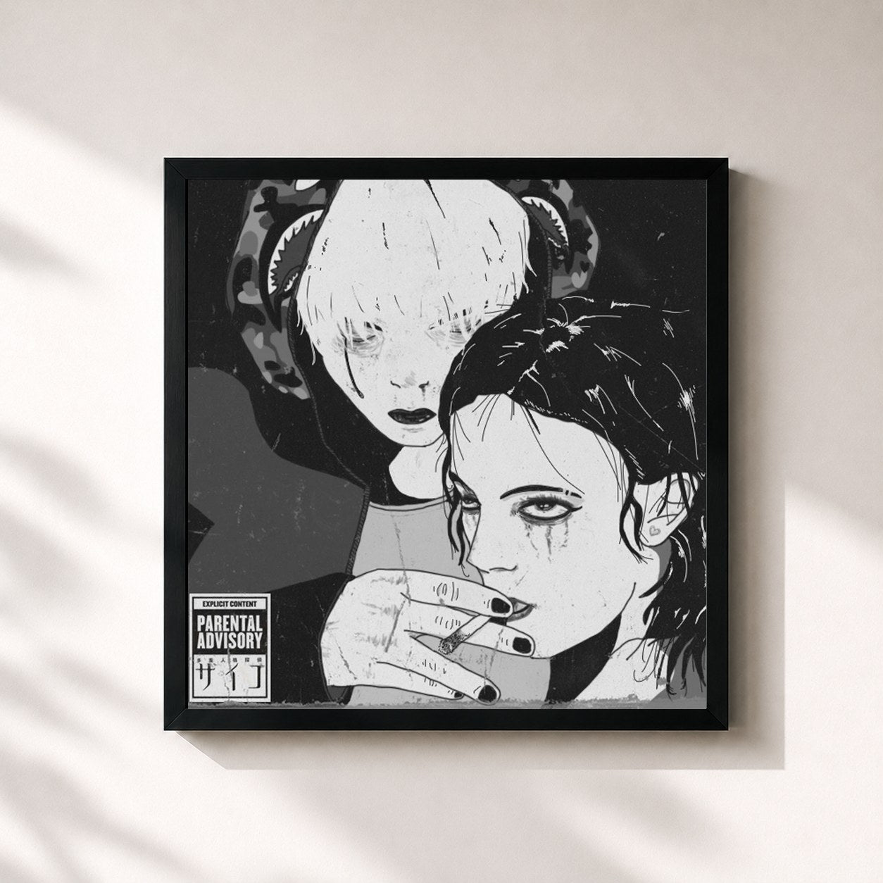 #noir Tableau carré de l'album Cotard Delusion de Rojuu, cadre noir 32x32 cm