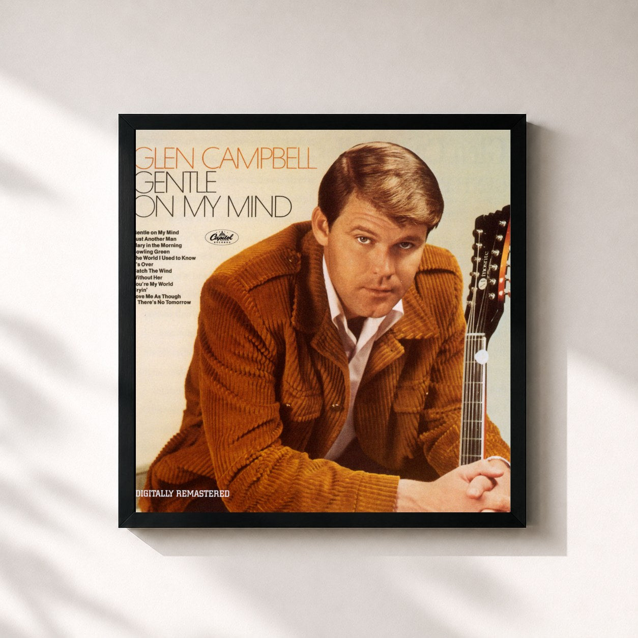 #noir Tableau carré de l'album Gentle On My Mind (Remastered) de Glen Campbell, cadre noir 32x32 cm