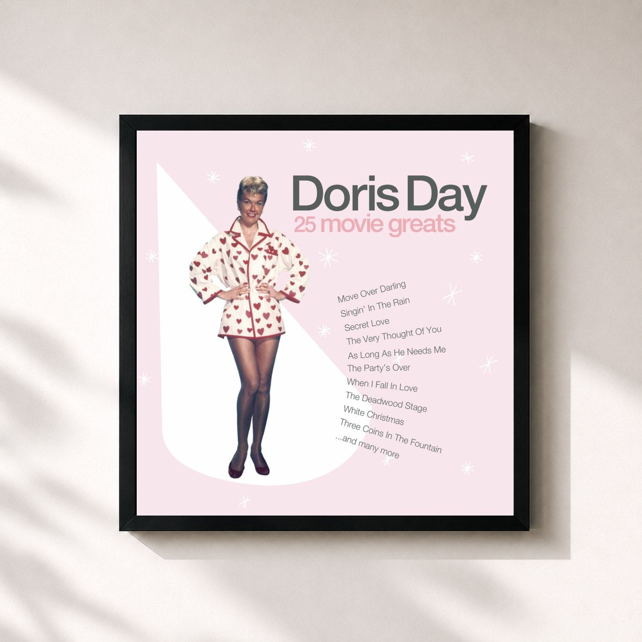 #noir Tableau carré de l'album 25 Movie Greats de Doris Day, cadre noir 32x32 cm