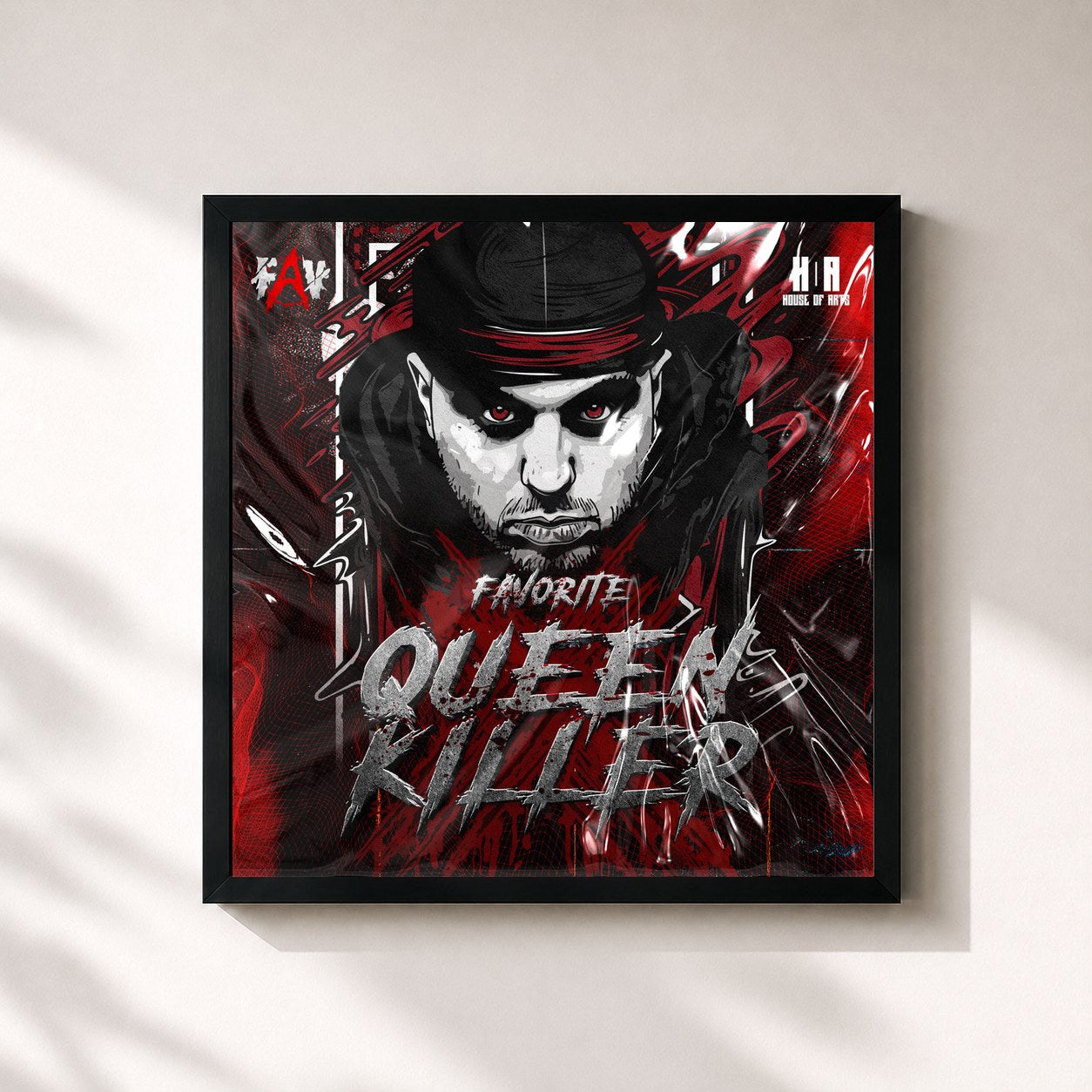 #noir Tableau carré de l'album Queenkiller de Favorite, cadre noir 32x32 cm