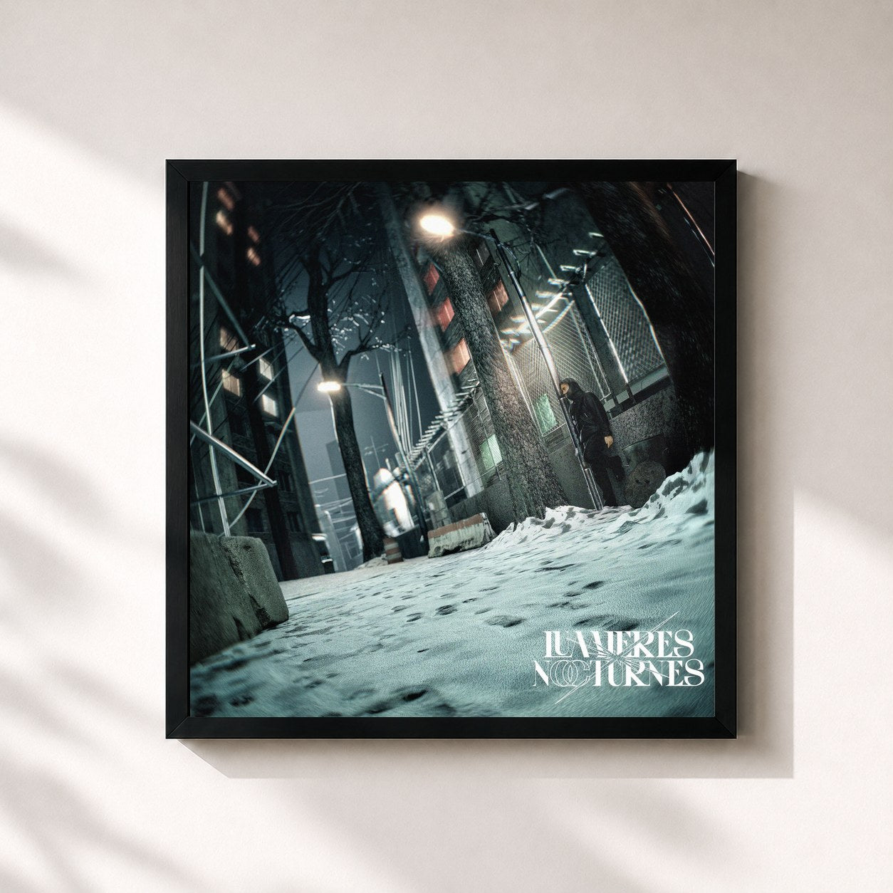 #noir Tableau carré de l'album Lumières Nocturnes de Nessbeal, cadre noir 32x32 cm