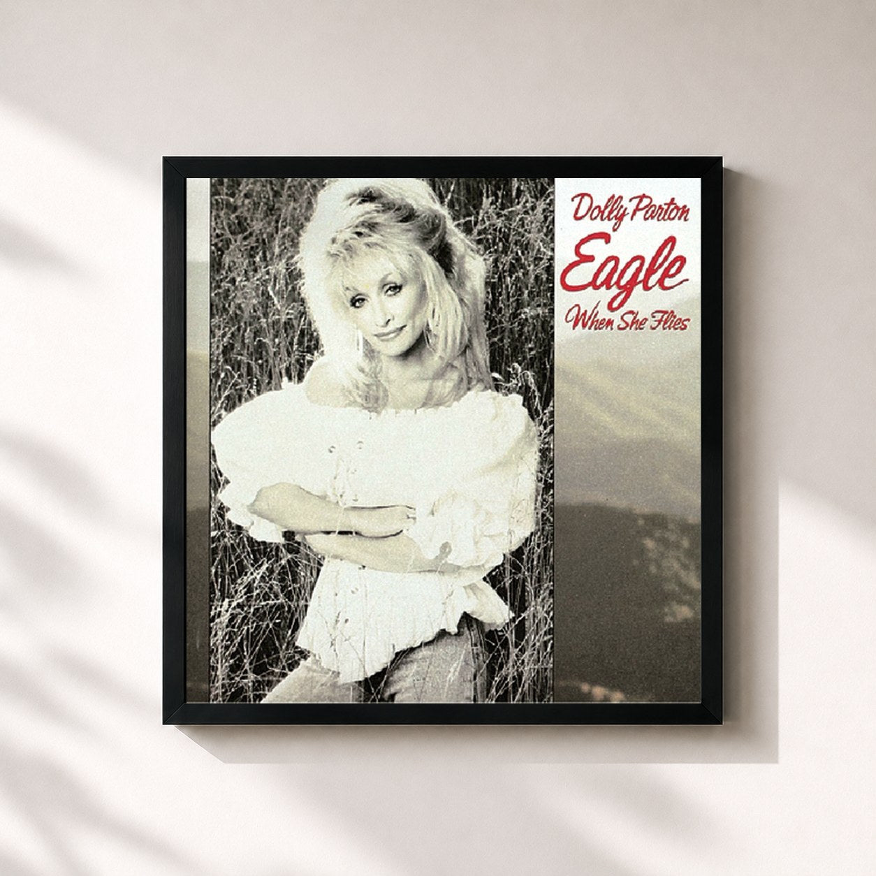 #noir Tableau carré de l'album Eagle When She Flies de Dolly Parton, cadre noir 32x32 cm