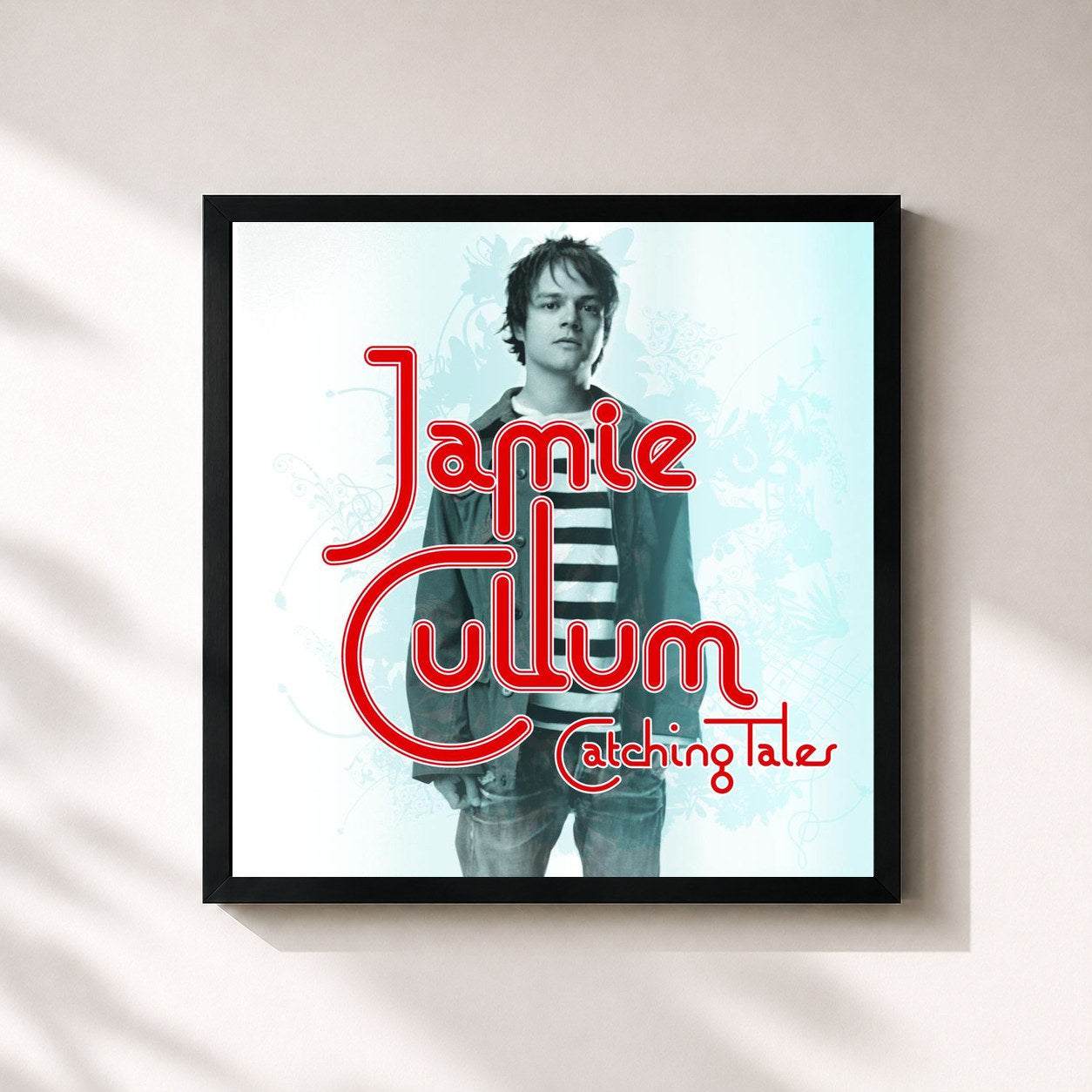 #noir Tableau carré de l'album Catching Tales de Jamie Cullum, cadre noir 32x32 cm