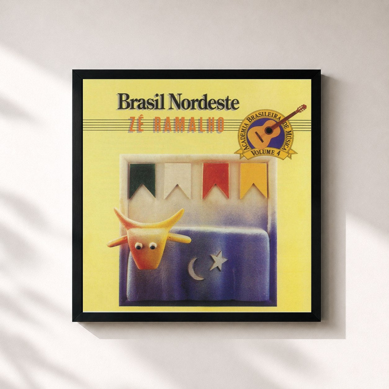 #noir Tableau carré de l'album Brasil Nordeste de Zé Ramalho, cadre noir 32x32 cm