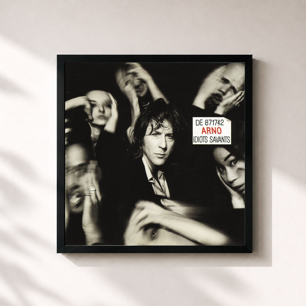 #noir Tableau carré de l'album Idiots Savants de Arno, cadre noir 32x32 cm