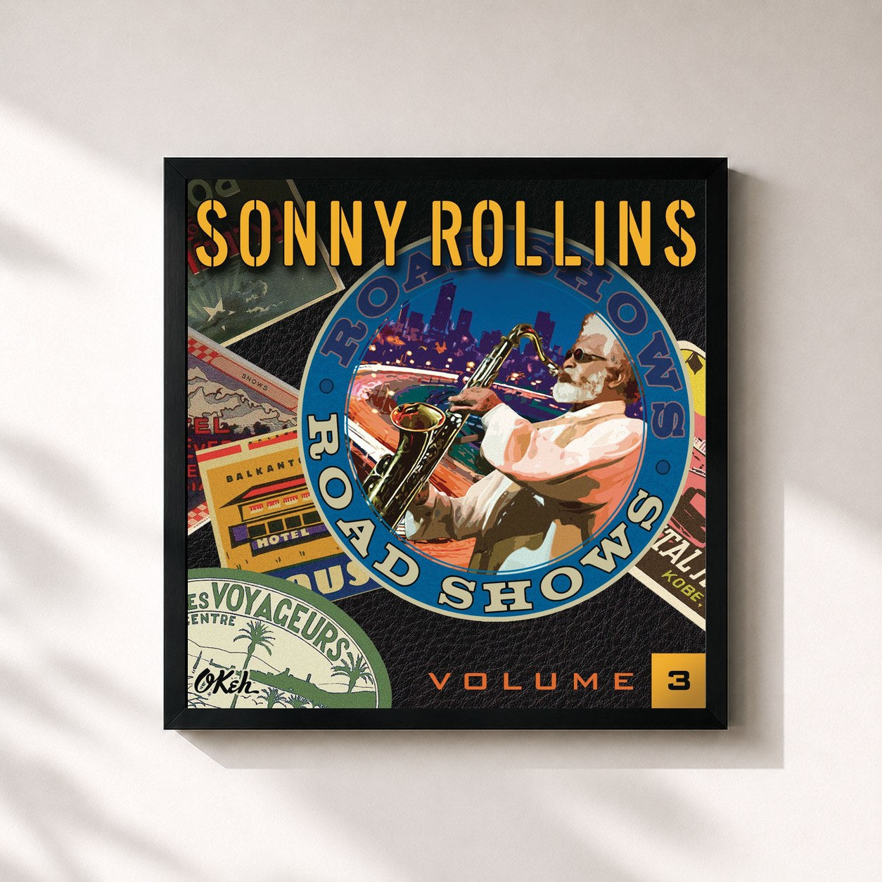 #noir Tableau carré de l'album Road Shows, Vol. 3 de Sonny Rollins, cadre noir 32x32 cm