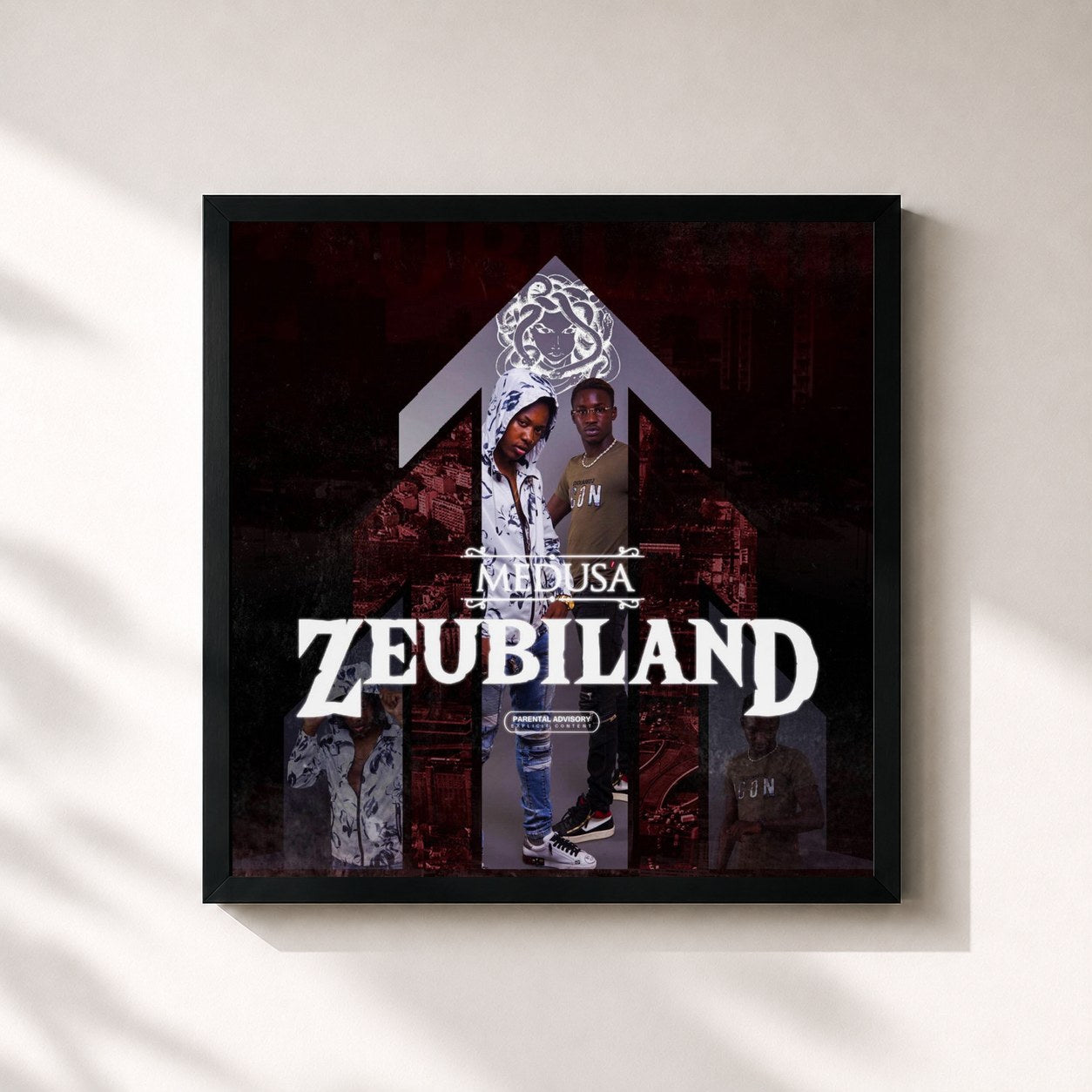#noir Tableau carré de l'album Zeubiland de Medusa, cadre noir 32x32 cm