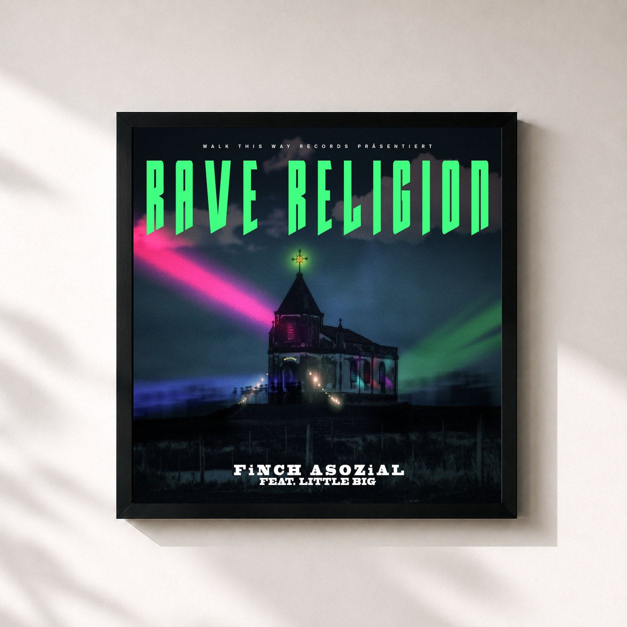 #noir Tableau carré de l'album Rave Religion (feat. Little Big) de FiNCH, cadre noir 32x32 cm