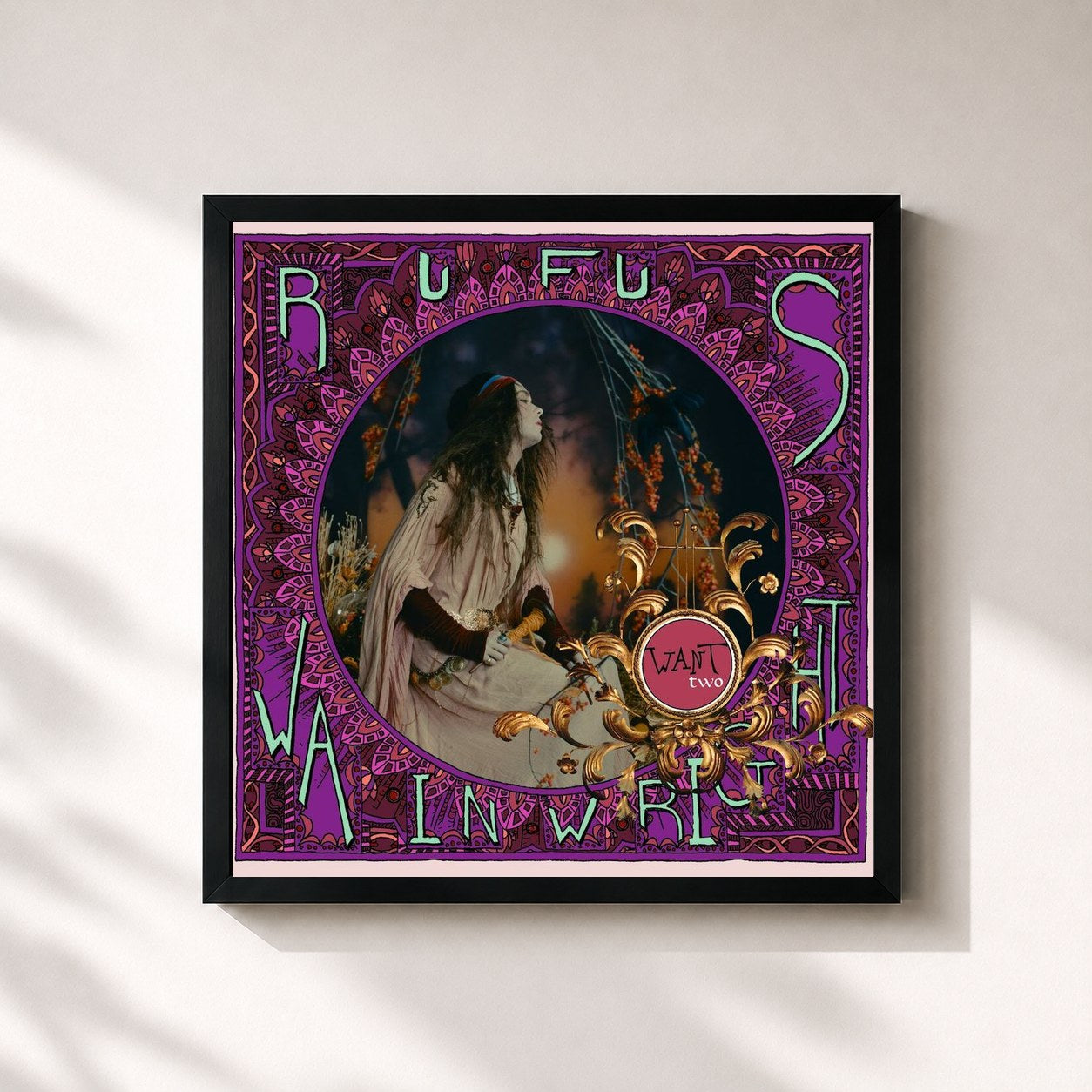 #noir Tableau carré de l'album Want Two de Rufus Wainwright, cadre noir 32x32 cm