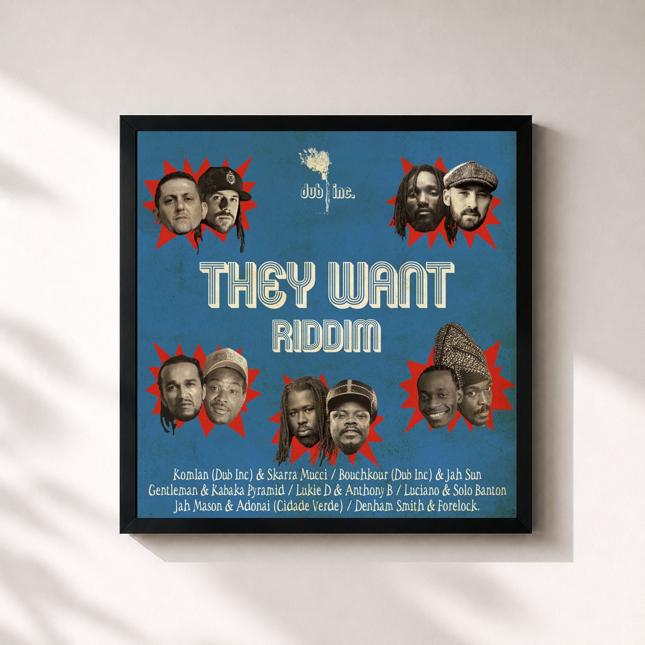 #noir Tableau carré de l'album They Want Riddim de Dub Inc, cadre noir 32x32 cm