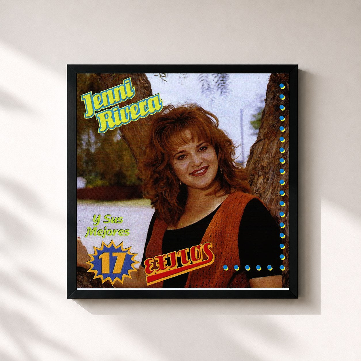 #noir Tableau carré de l'album 17 Exitos de Jenni Rivera, cadre noir 32x32 cm