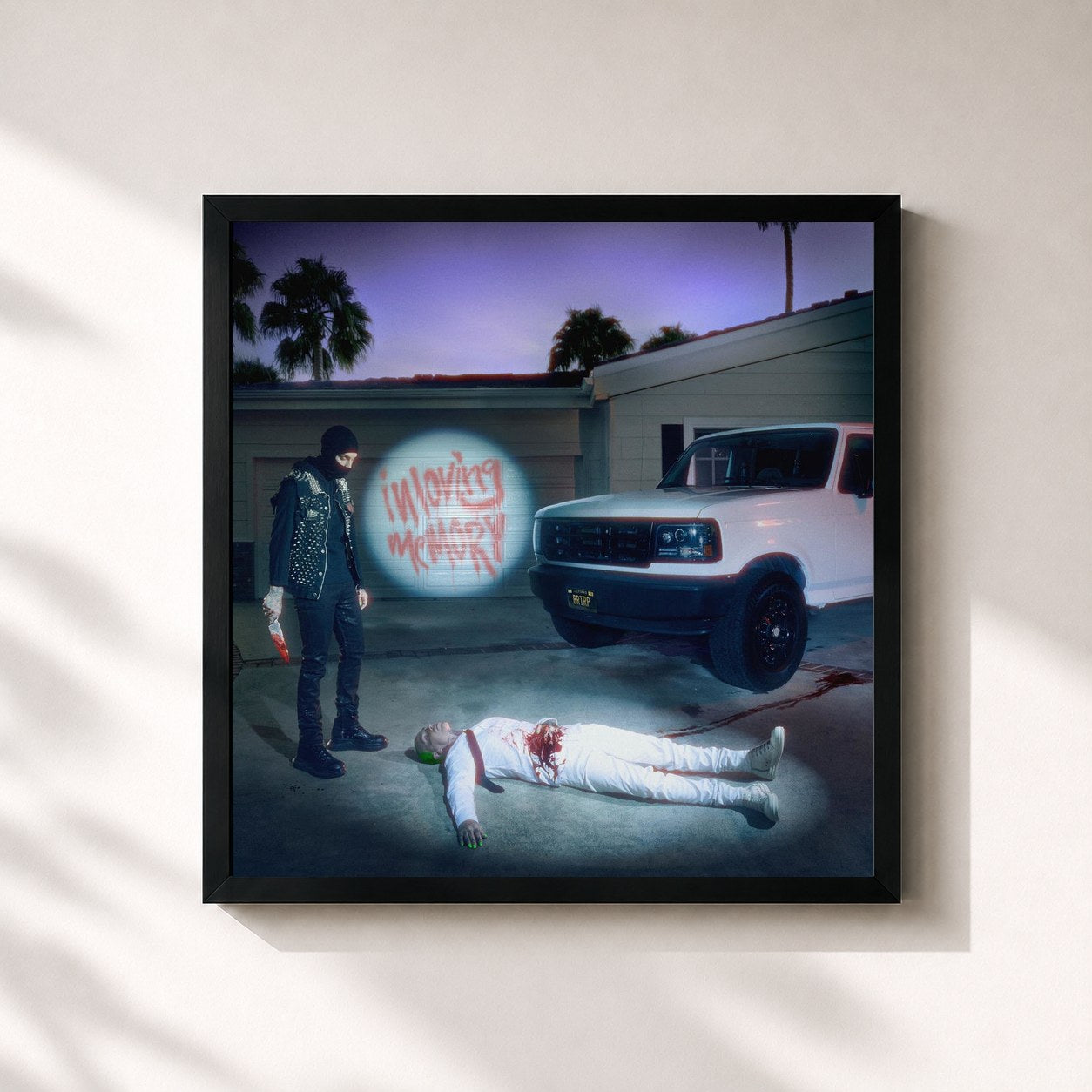 #noir Tableau carré de l'album in loving memory de blackbear, cadre noir 32x32 cm