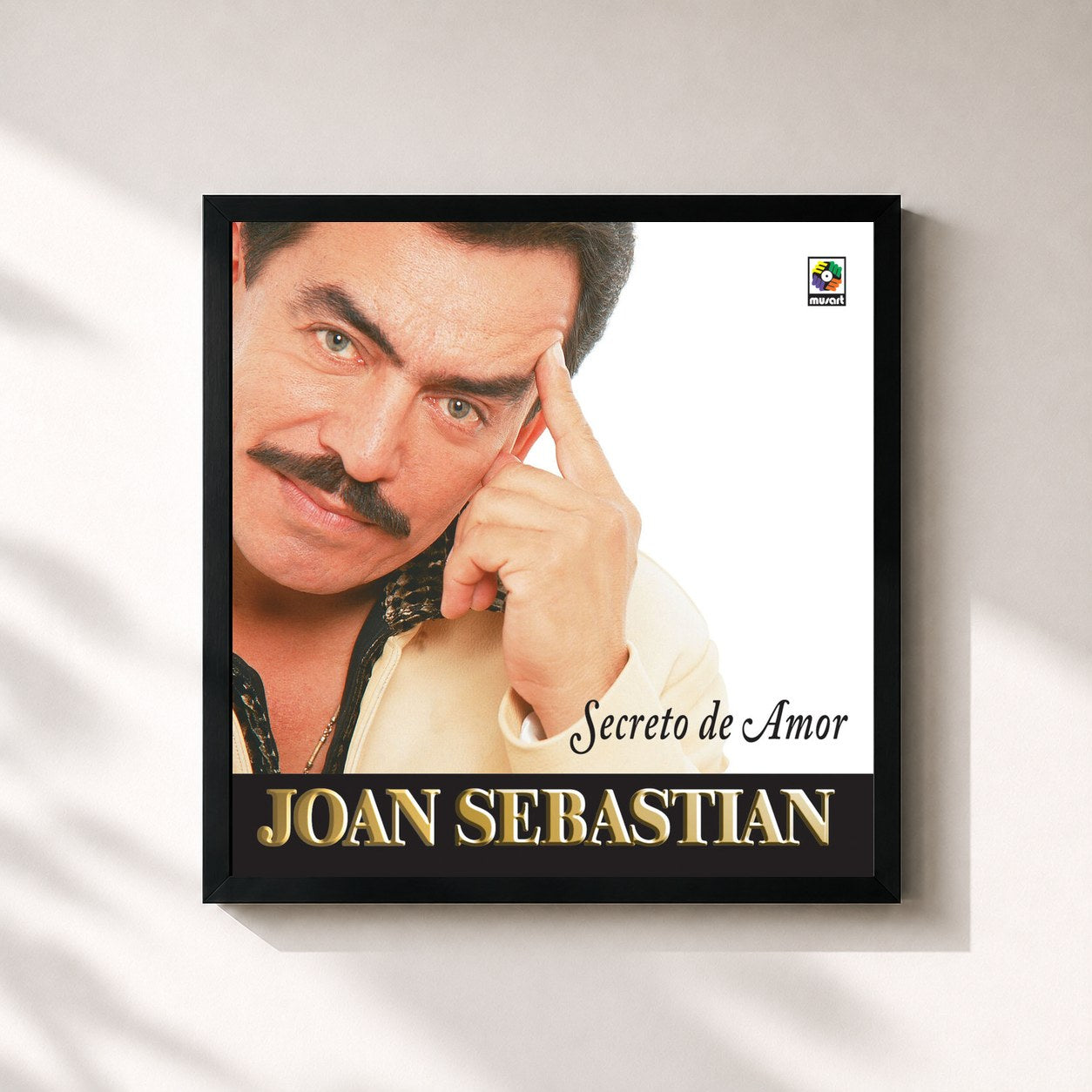 #noir Tableau carré de l'album Secreto De Amor de Joan Sebastian, cadre noir 32x32 cm