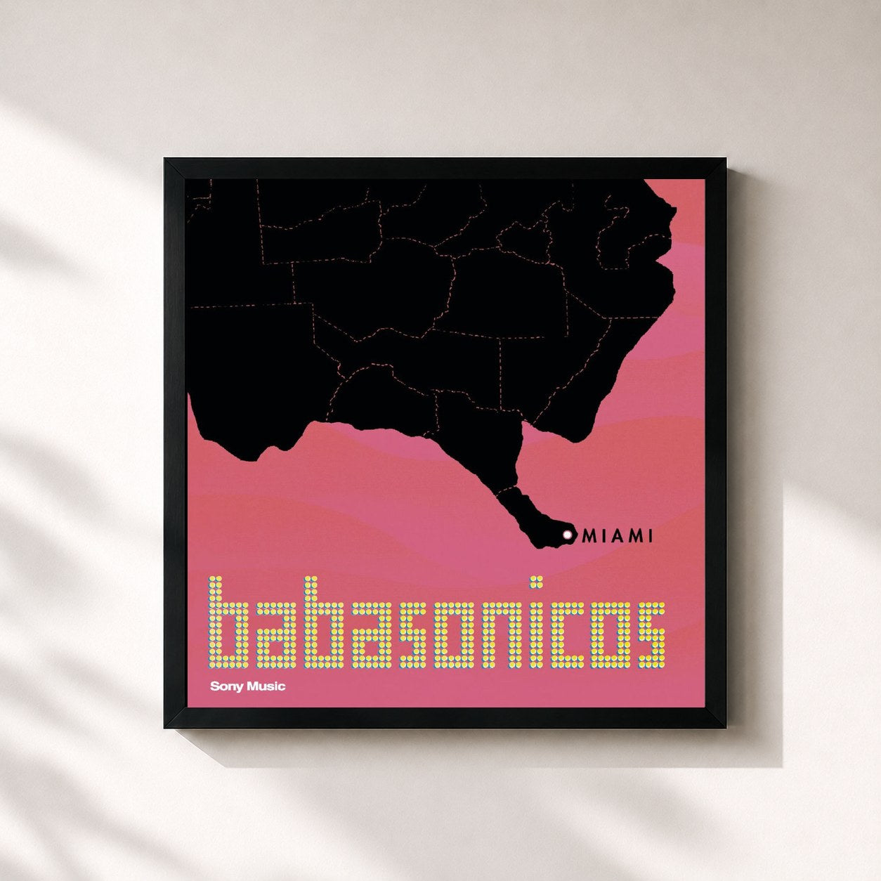 #noir Tableau carré de l'album Miami de Babasónicos, cadre noir 32x32 cm