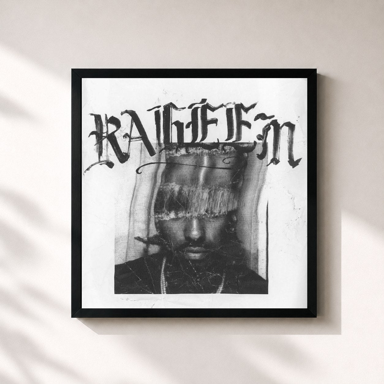#noir Tableau carré de l'album RAHEEM de reezy, cadre noir 32x32 cm