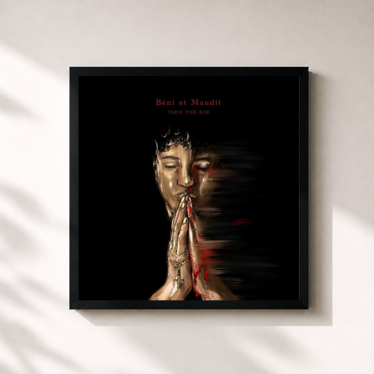 #noir Tableau carré de l'album Béni et maudit de Tsew The Kid, cadre noir 32x32 cm