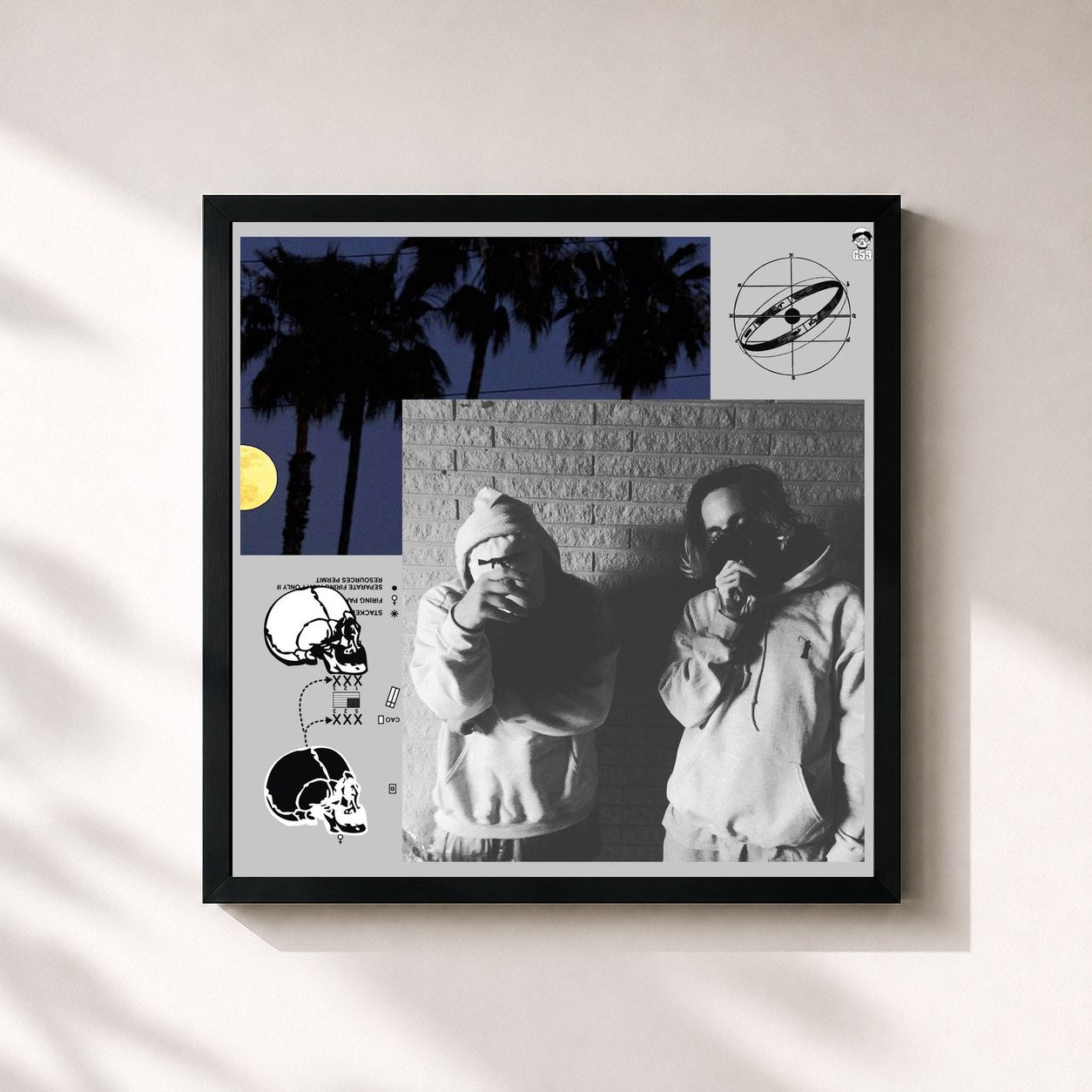 #noir Tableau carré de l'album Now the Moon's Rising de $uicideboy$, cadre noir 32x32 cm