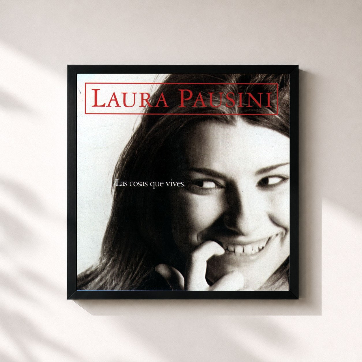 #noir Tableau carré de l'album Las cosas que vives de Laura Pausini, cadre noir 32x32 cm